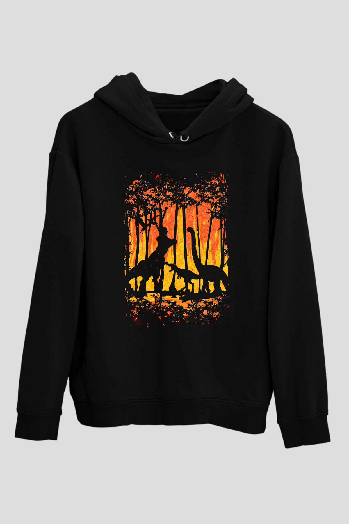 Dinozor Siyah Unisex Kapüşonlu Sweatshirt