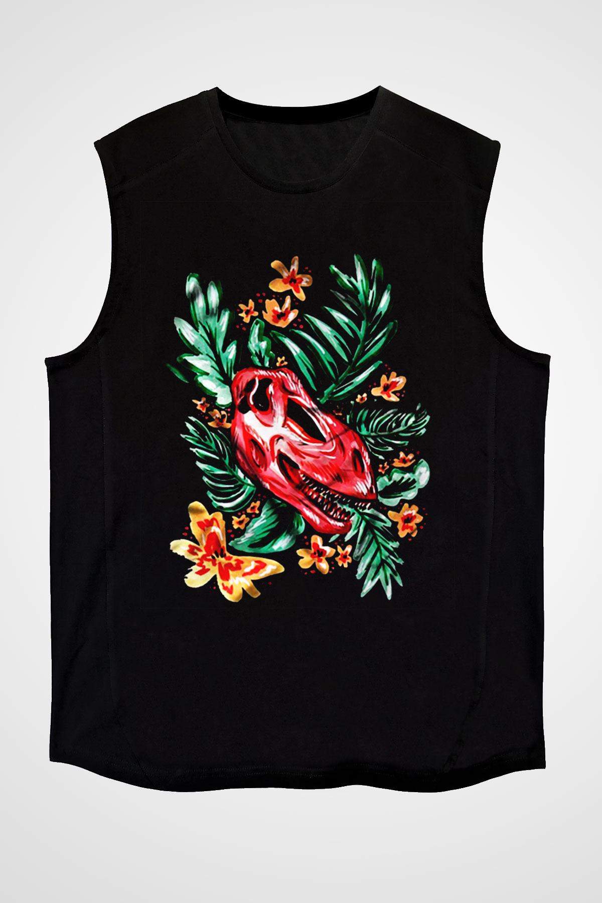 Dinozor Siyah Unisex Kolsuz Tişört
