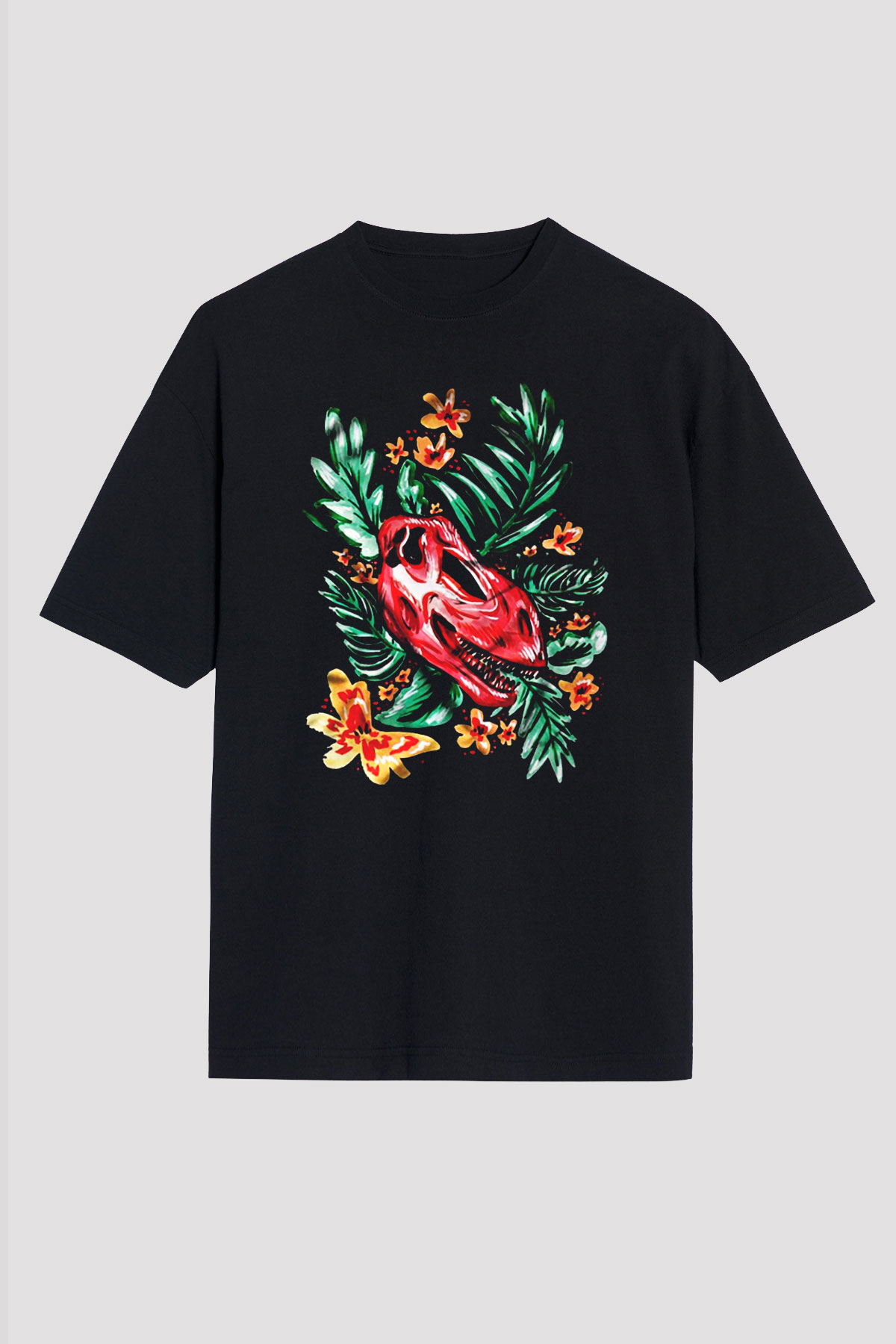 Dinozor Siyah Unisex Oversize Tişört T-Shirt