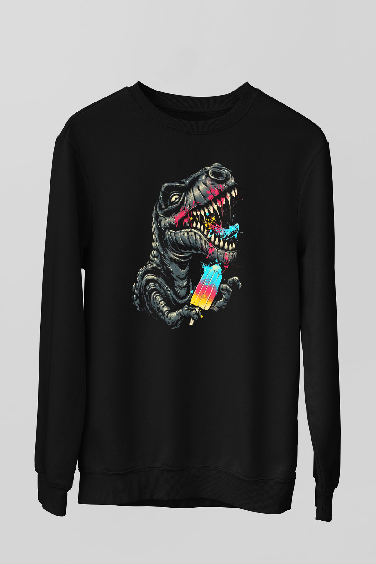 Dinozor Siyah Unisex Sweatshirt