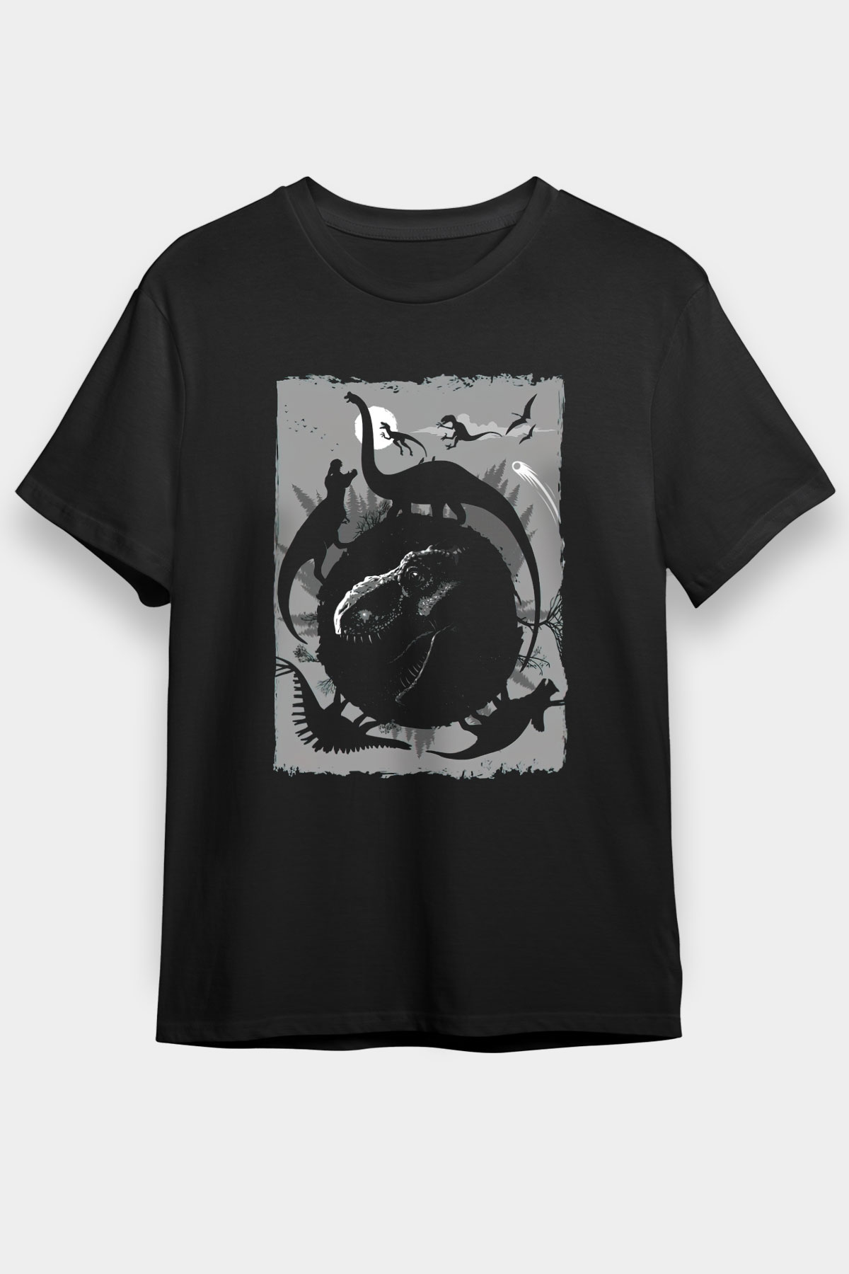 Dinozor Siyah Unisex Tişört T-Shirt - TişörtFabrikası
