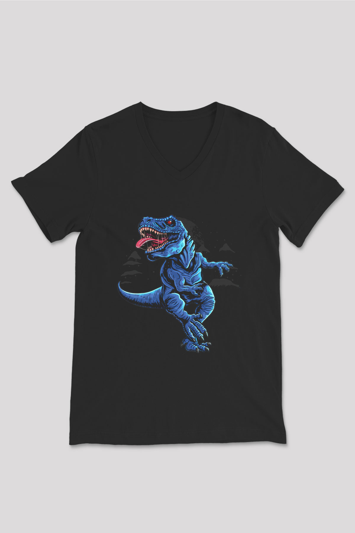 Dinozor Siyah Unisex V Yaka Tişört