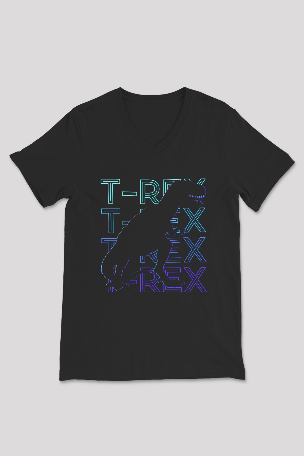 Dinozor Siyah Unisex V Yaka Tişört