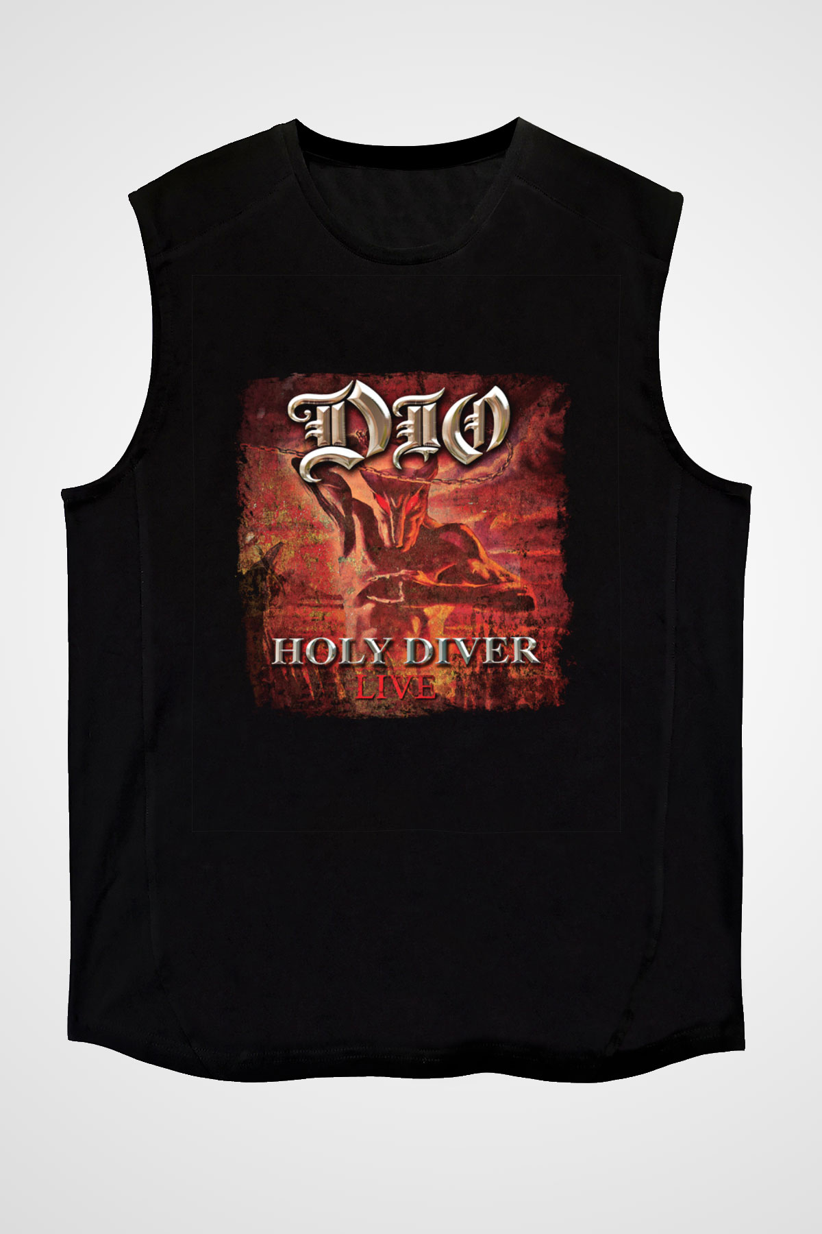 Dio Baskılı Unisex Siyah Kolsuz Tişört