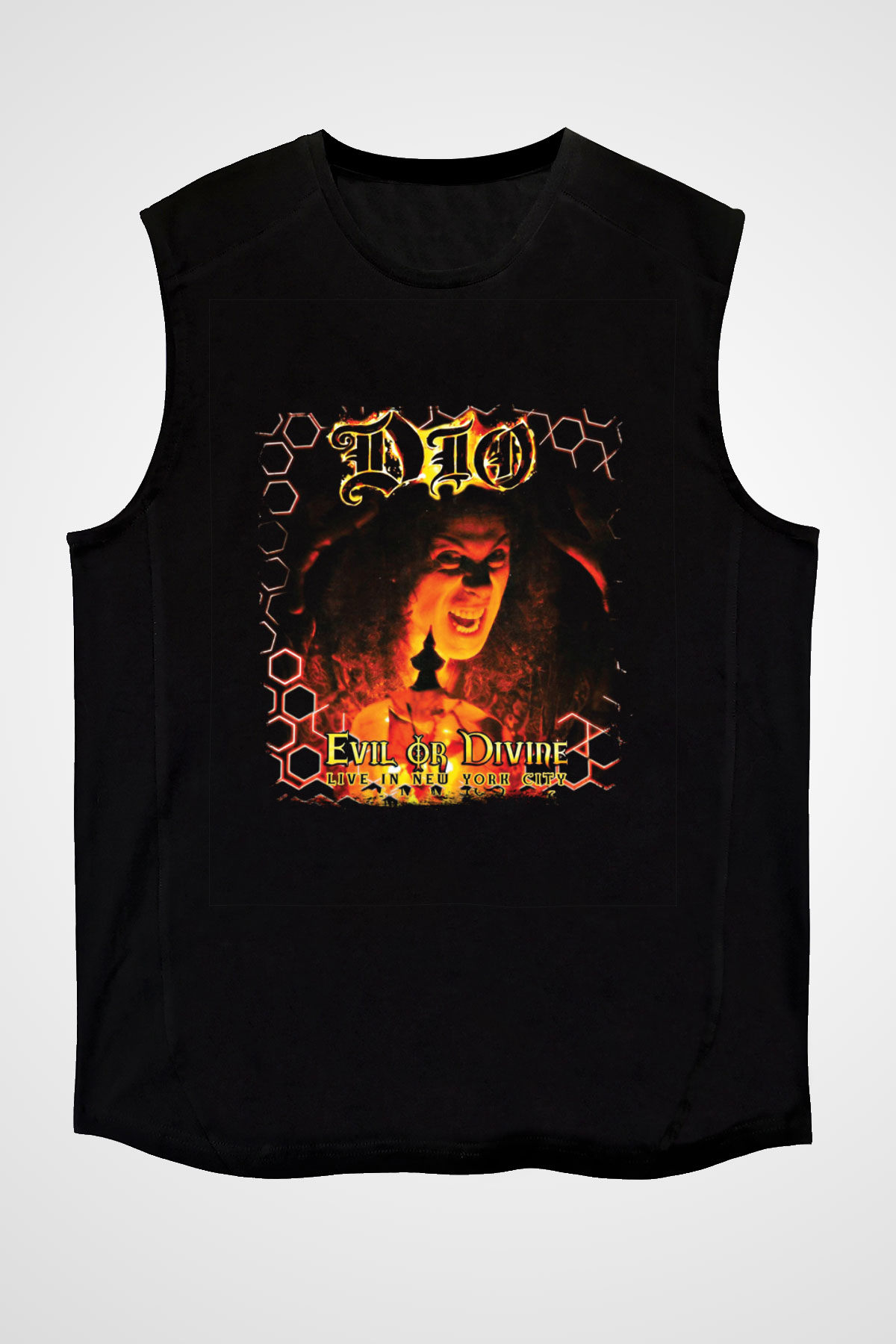 Dio Baskılı Unisex Siyah Kolsuz Tişört