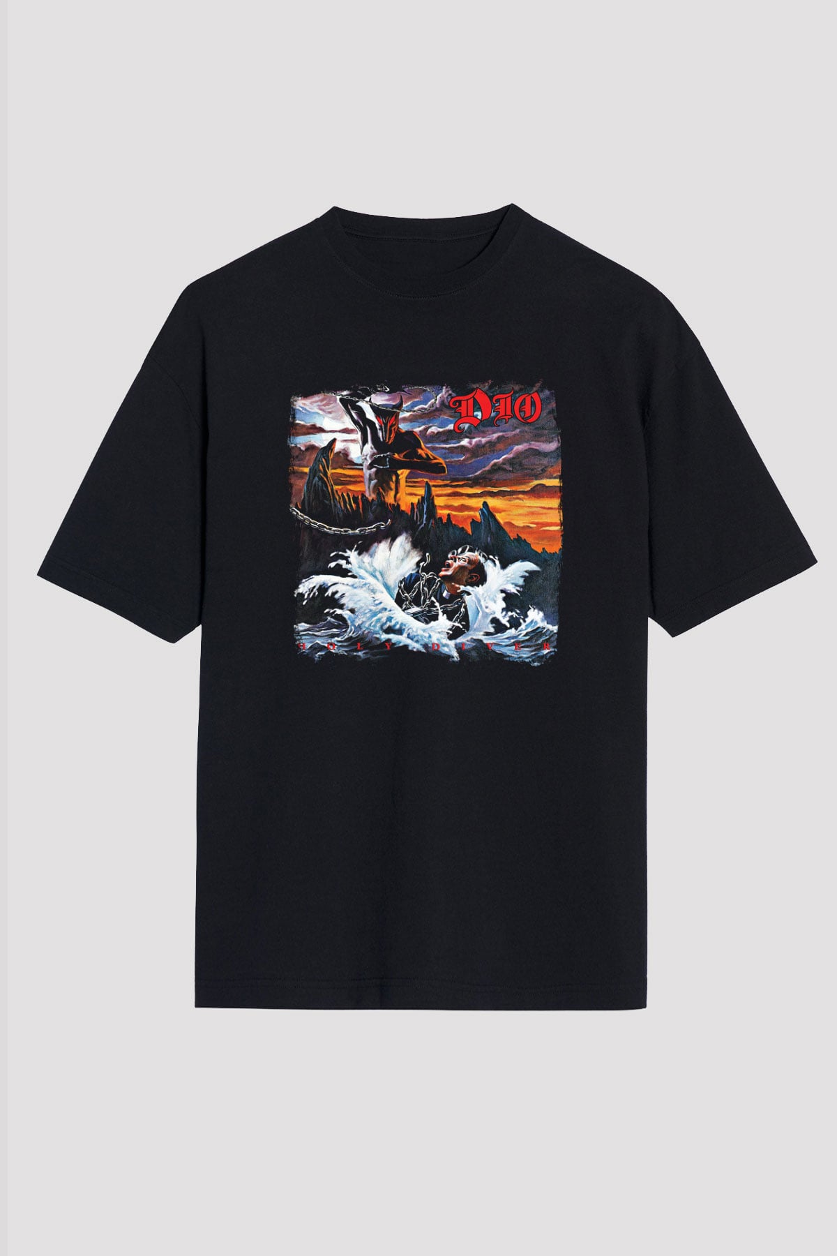 Dio Baskılı Unisex Siyah Oversize Tişört