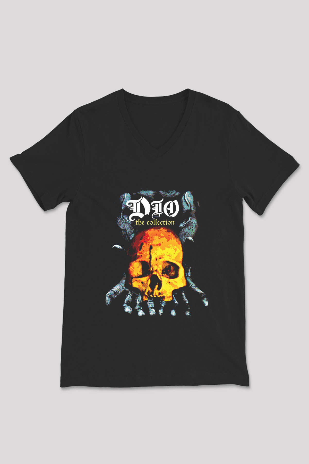 Dio Baskılı Unisex Siyah V Yaka Tişört