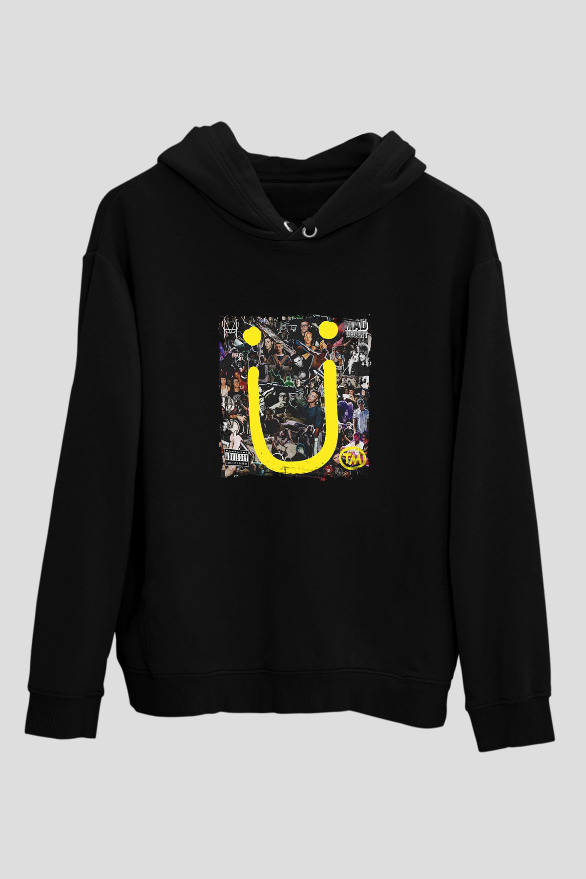 Diplo Baskılı Unisex Siyah Hoodie