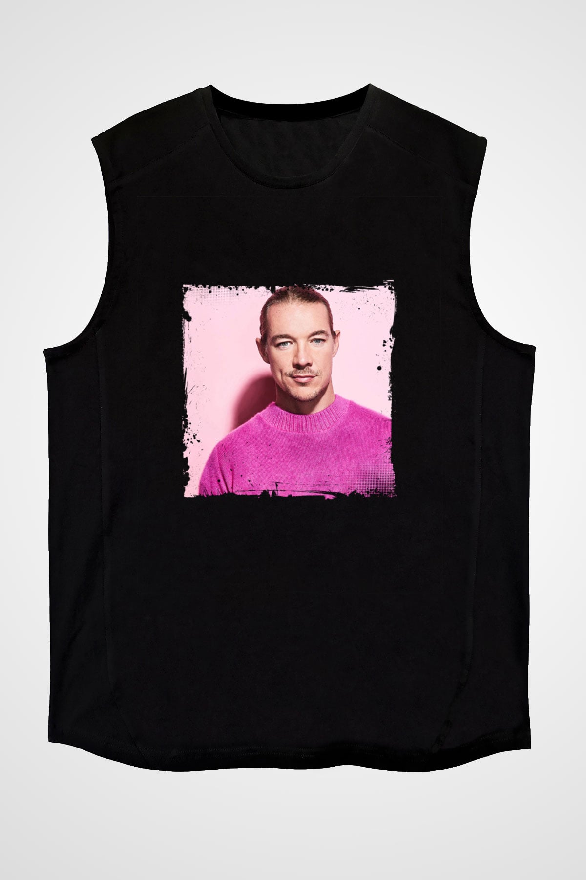 Diplo Baskılı Unisex Siyah Kolsuz Tişört