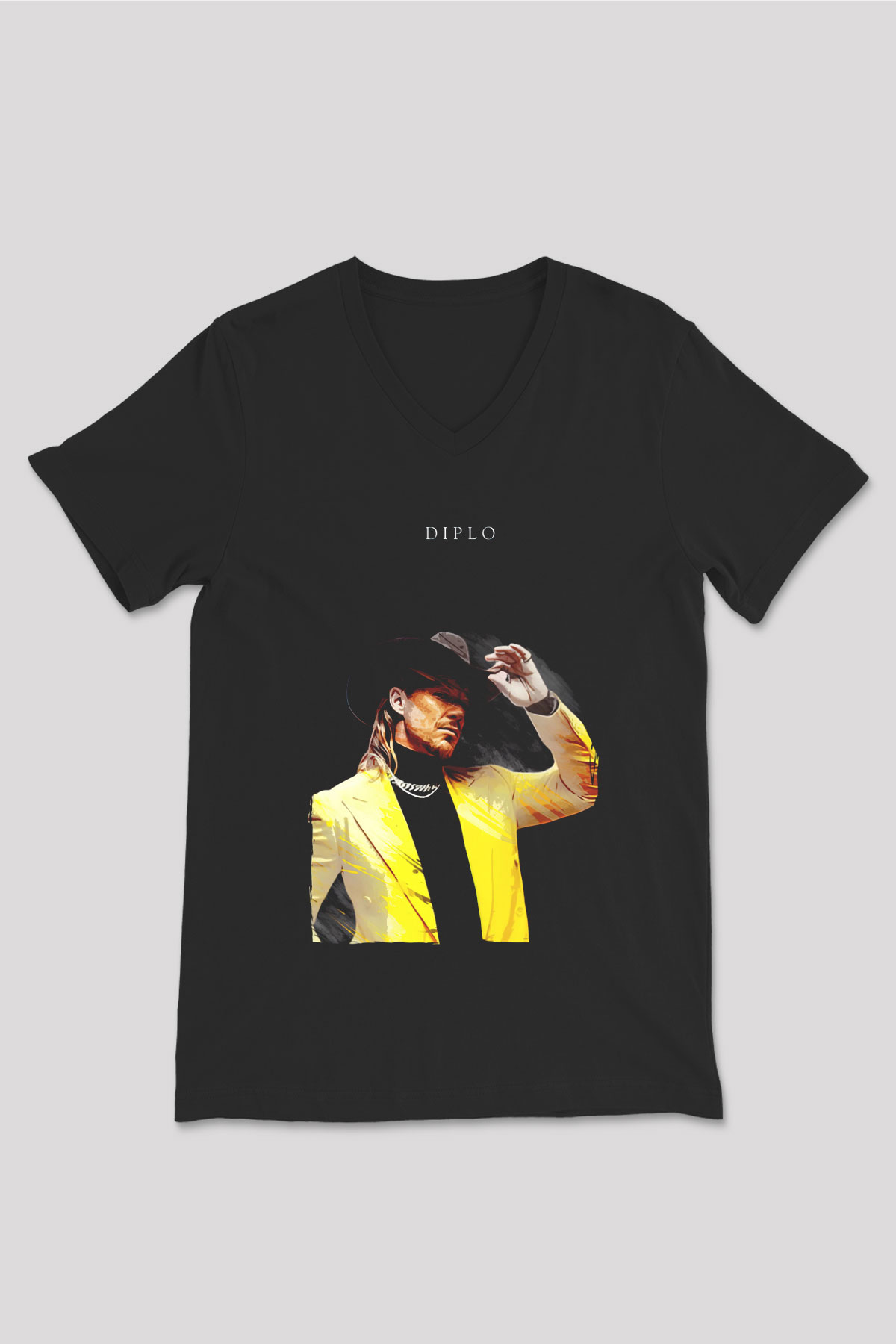 Diplo Siyah Unisex V Yaka Tişört