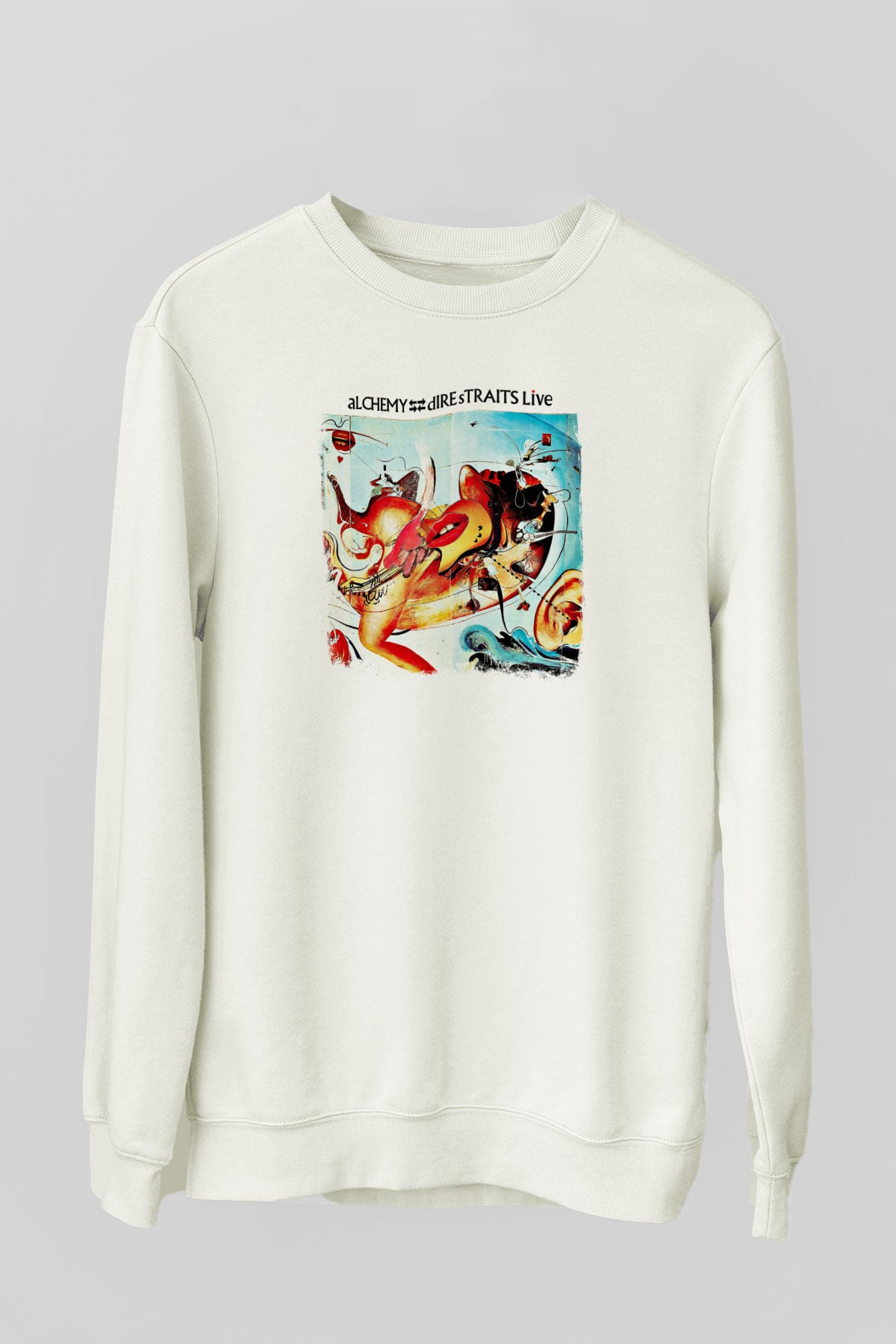 Dire Straits Baskılı Unisex Beyaz Sweatshirt