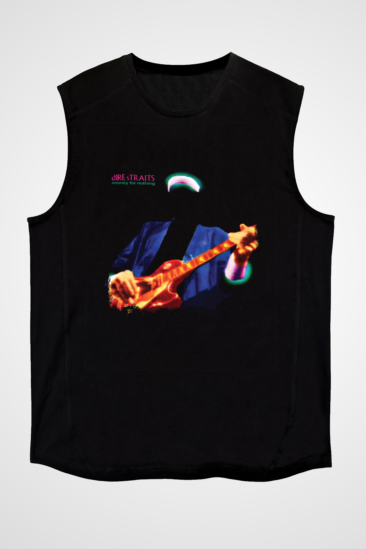 Dire Straits Baskılı Unisex Siyah Kolsuz Tişört
