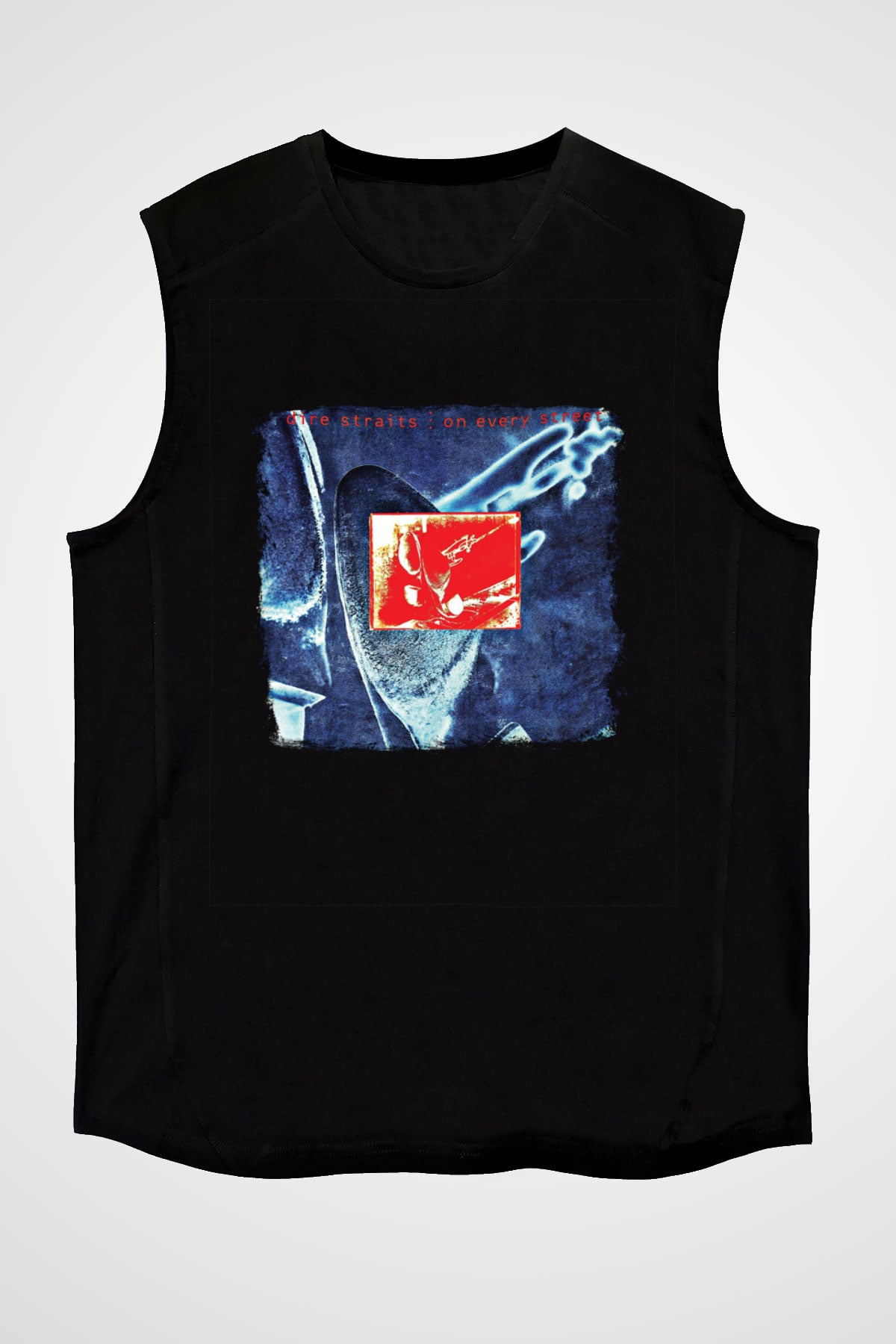 Dire Straits Baskılı Unisex Siyah Kolsuz Tişört