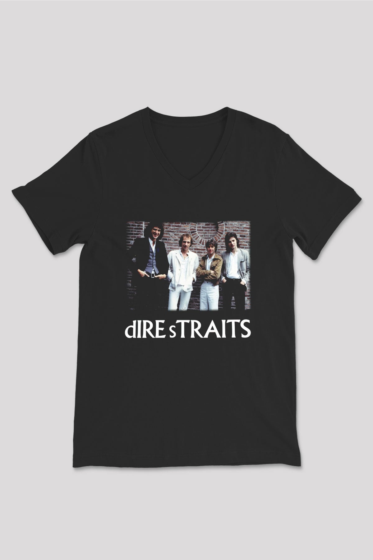Dire Straits Siyah Unisex V Yaka Tişört T-Shirt