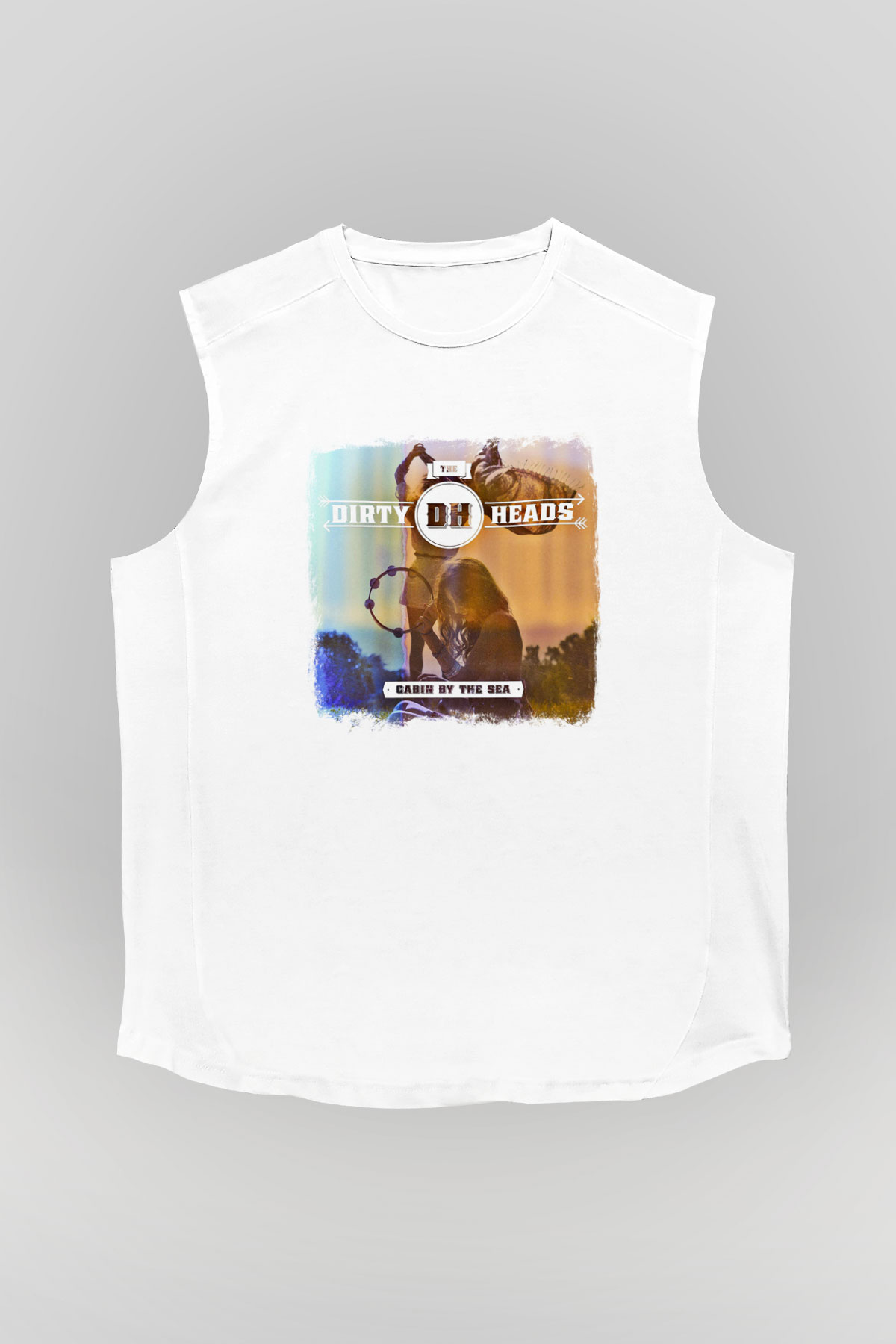 Dirty Heads Baskılı Unisex Beyaz Kolsuz Tişört