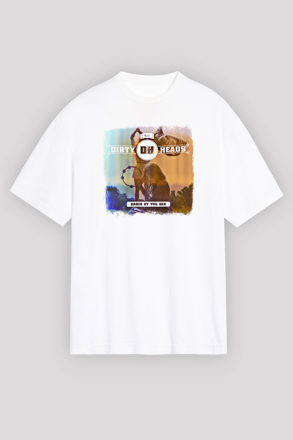 Dirty Heads Baskılı Unisex Beyaz Oversize Tişört