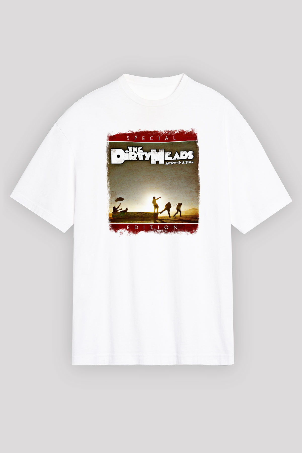 Dirty Heads Baskılı Unisex Beyaz Oversize Tişört
