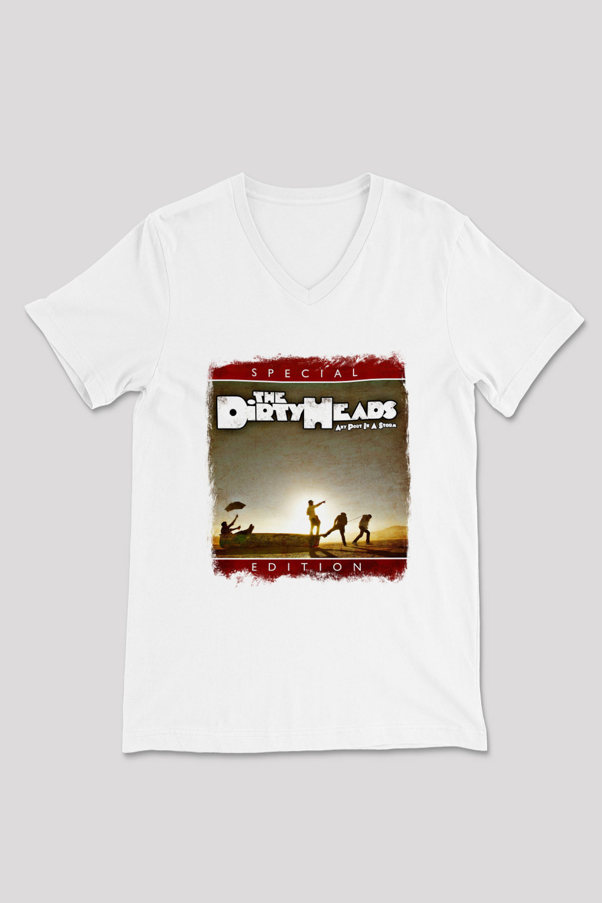 Dirty Heads Baskılı Unisex Beyaz V Yaka Tişört