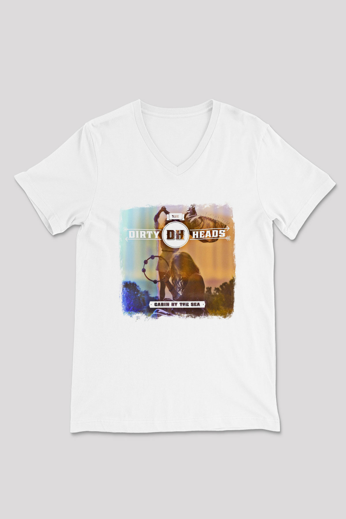 Dirty Heads Baskılı Unisex Beyaz V Yaka Tişört
