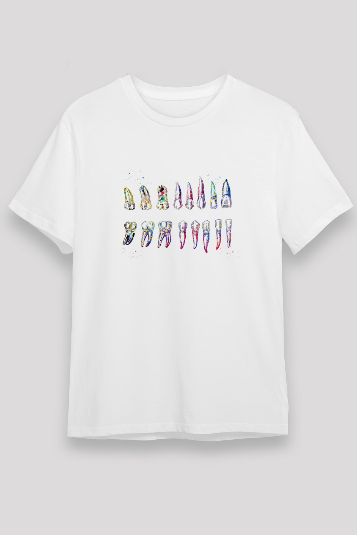 Diş Diyagramı Baskılı Unisex Beyaz Tişört - Tshirt