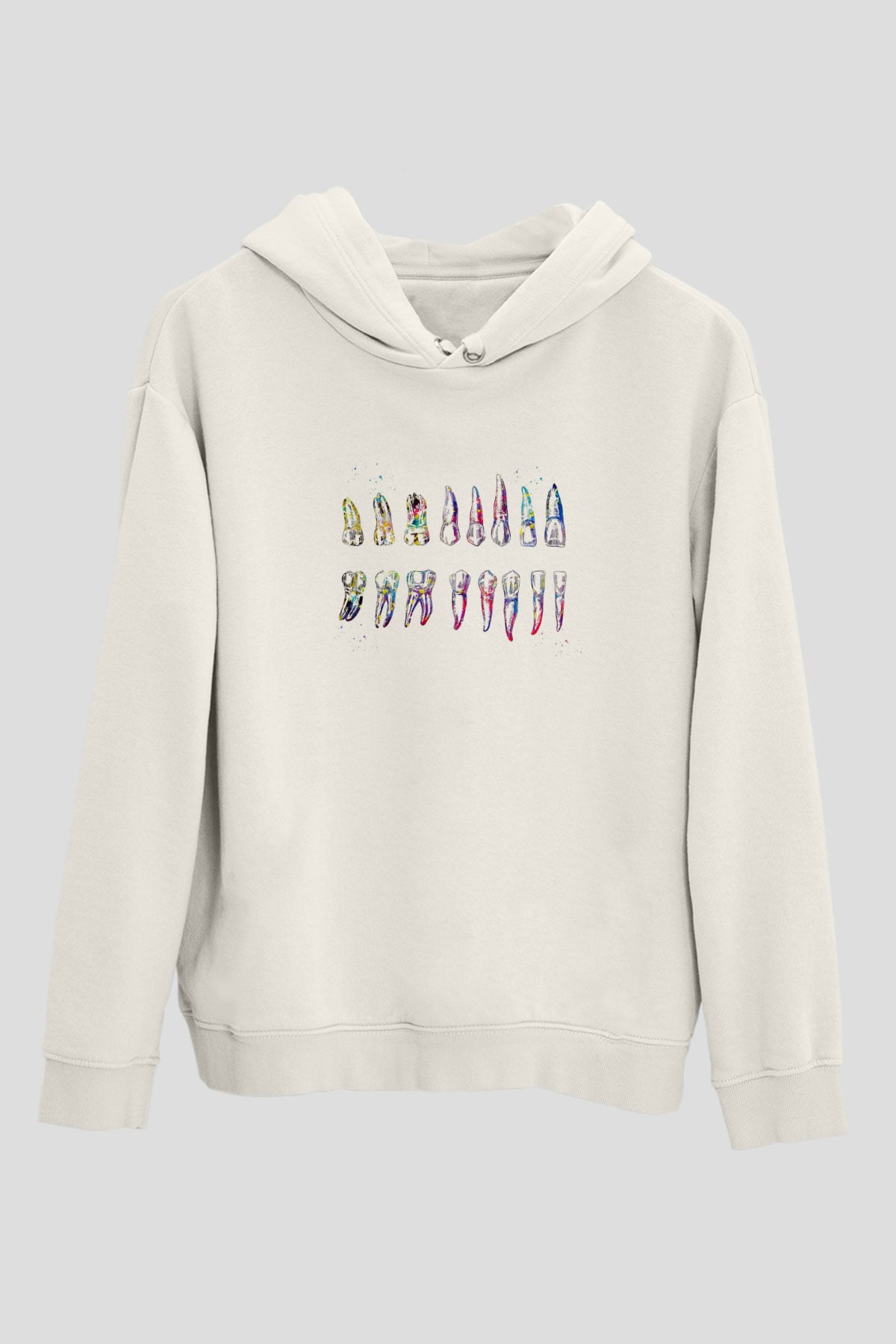 Diş Diyagramı Baskılı Unisex Ekru Hoodie