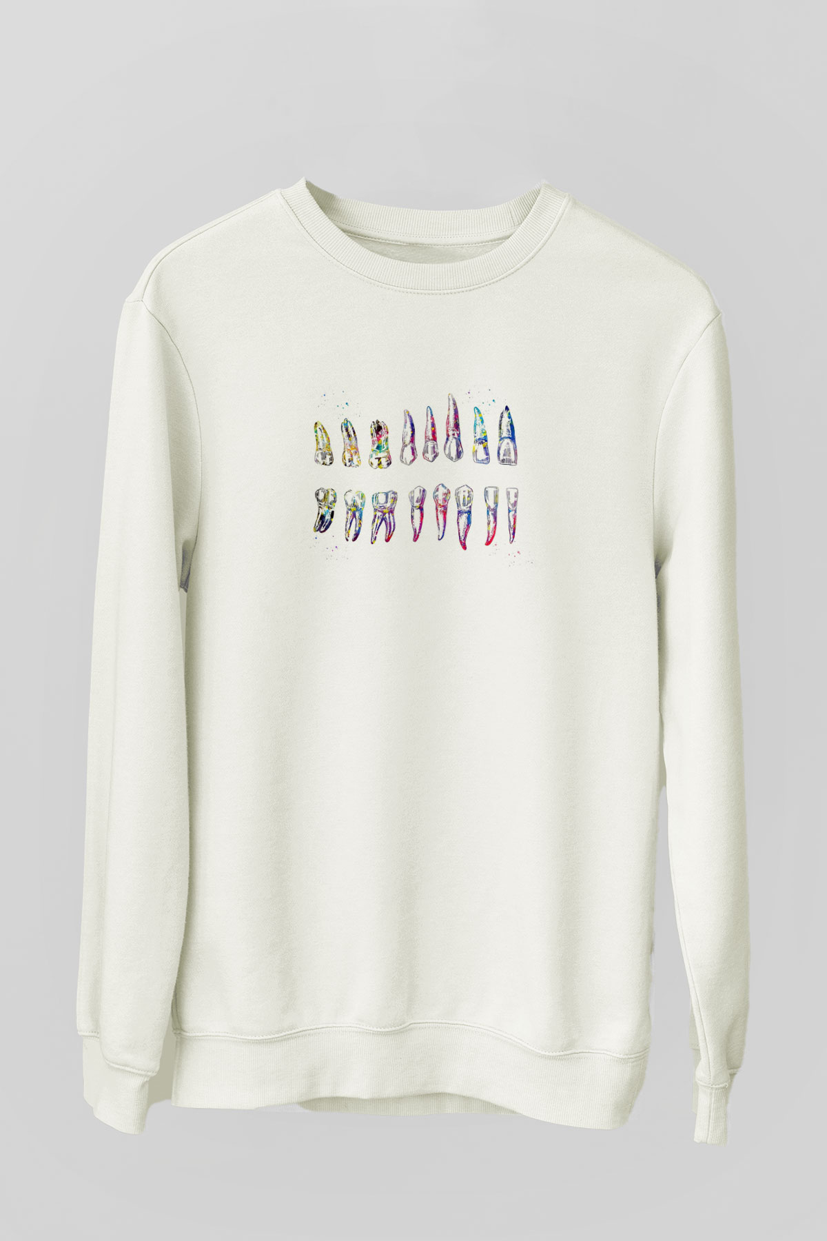 Diş Diyagramı Baskılı Unisex Ekru Sweatshirt
