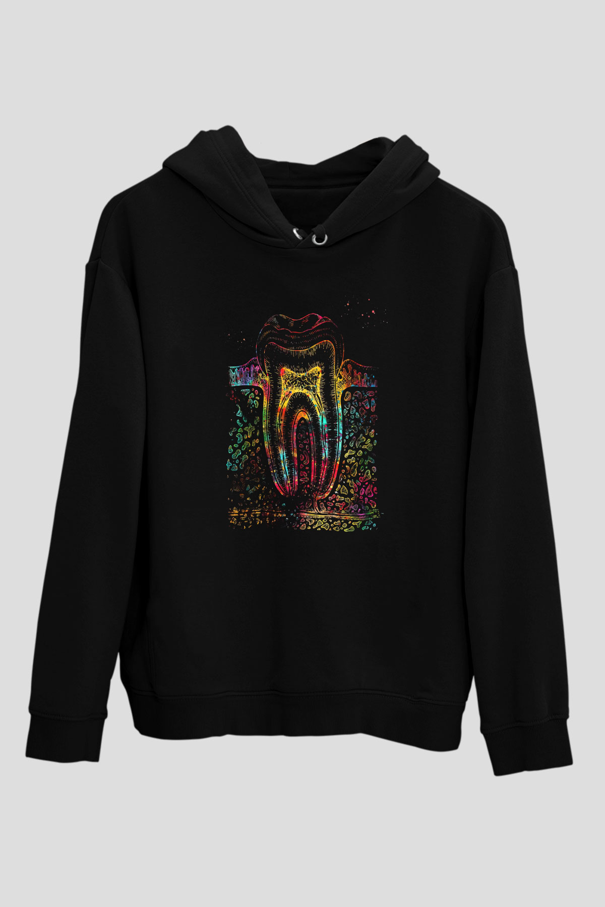 Diş Diyagramı Baskılı Unisex Siyah Hoodie