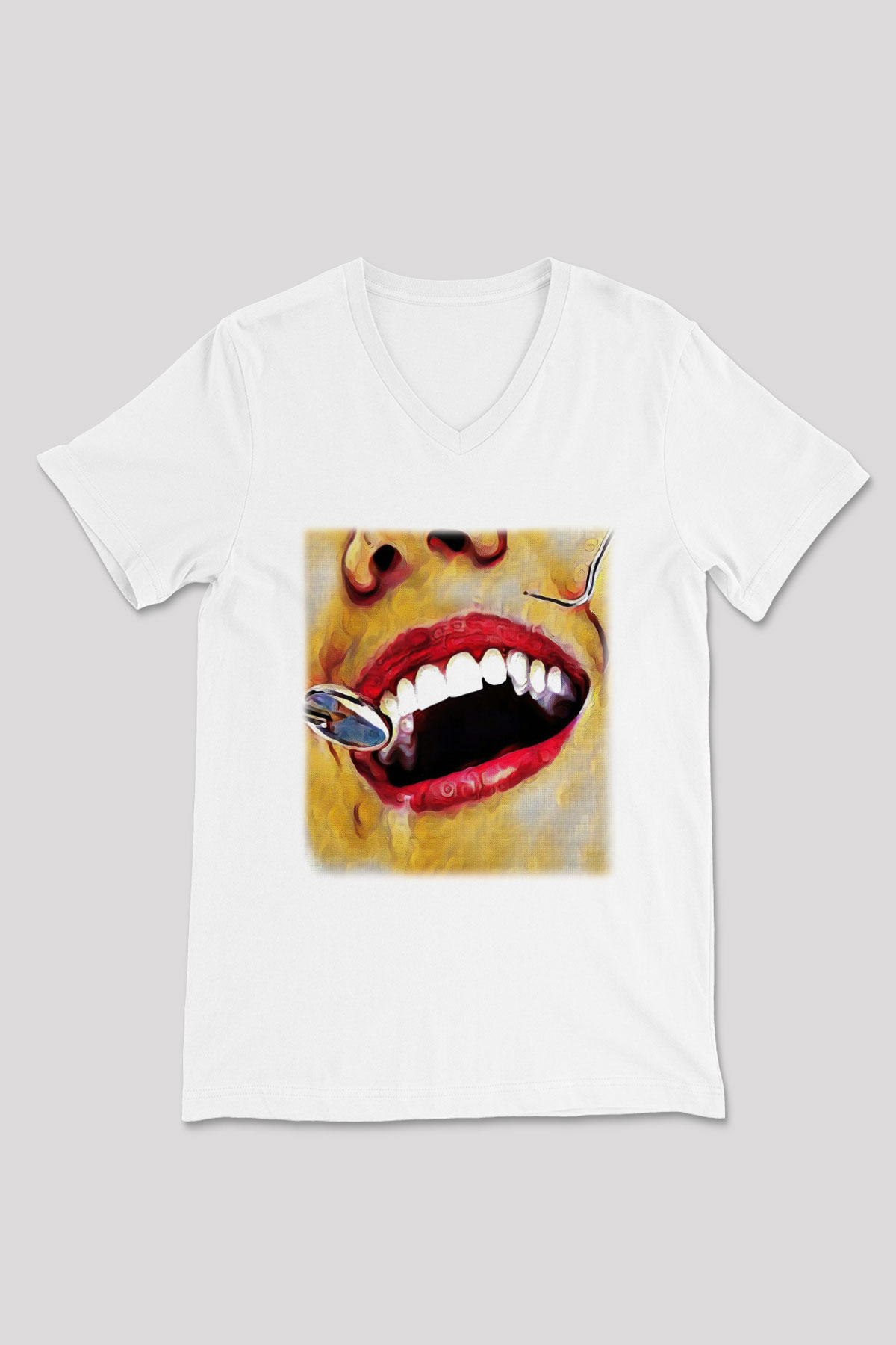 Diş hekimi Beyaz Unisex V Yaka Tişört T-Shirt