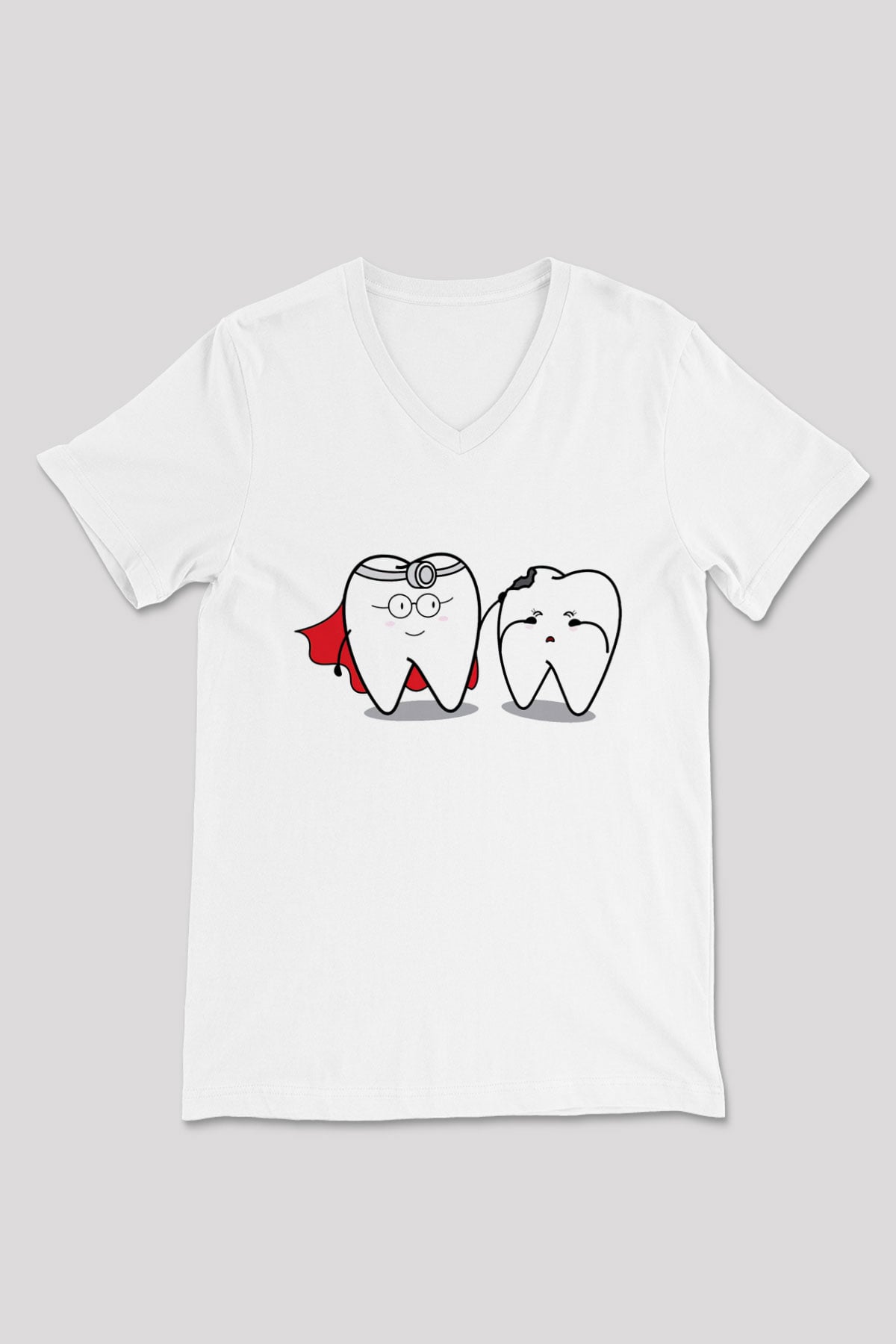 Diş hekimi Beyaz Unisex V Yaka Tişört T-Shirt