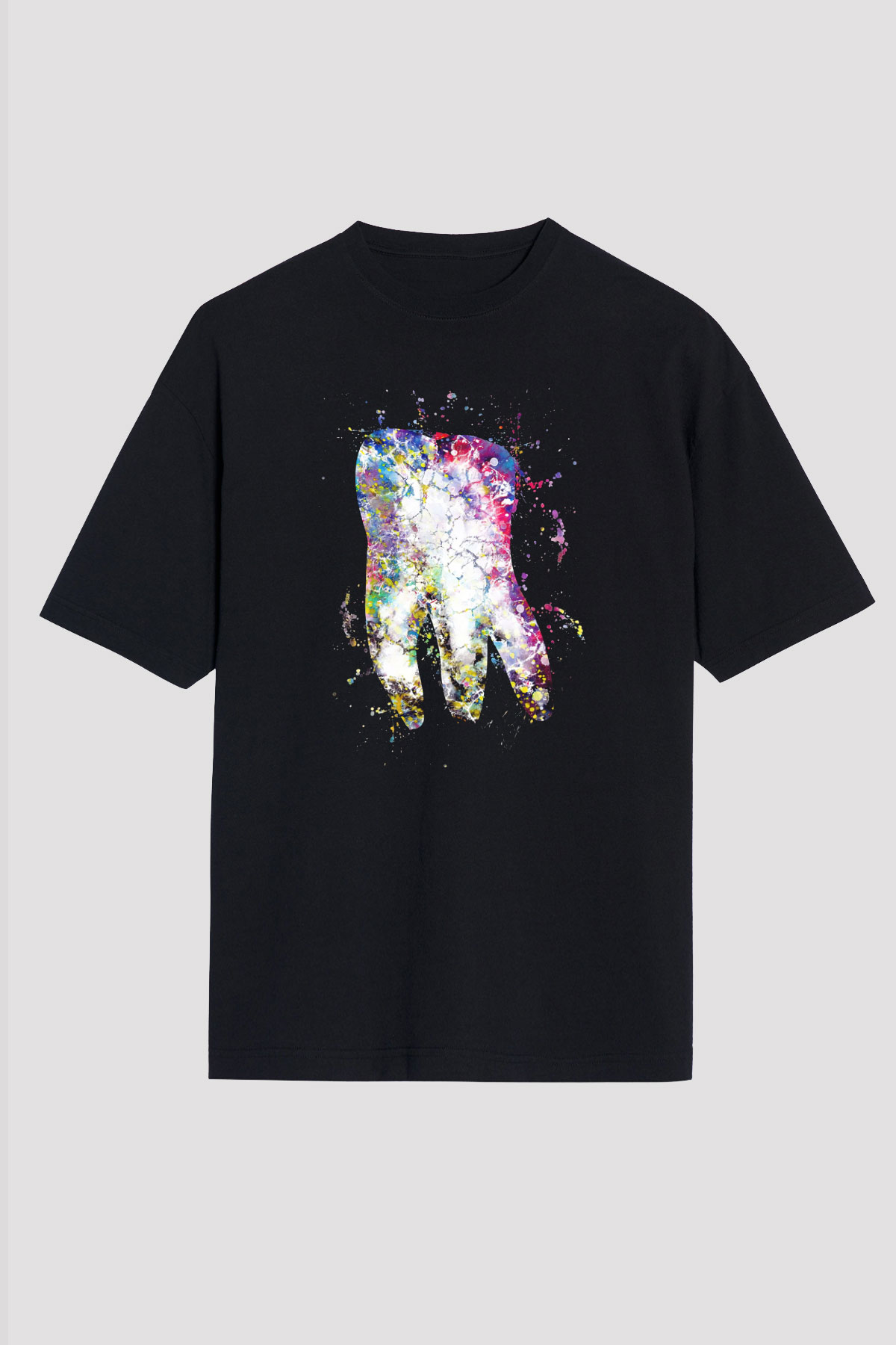 Diş İllustrasyon Baskılı Unisex Oversize Tişört - Tshirt