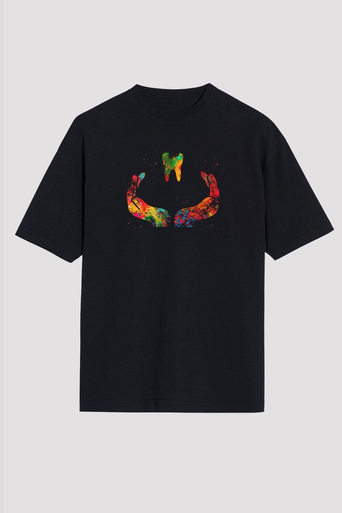 Diş Renkli Baskılı Unisex Oversize Tişört - Tshirt