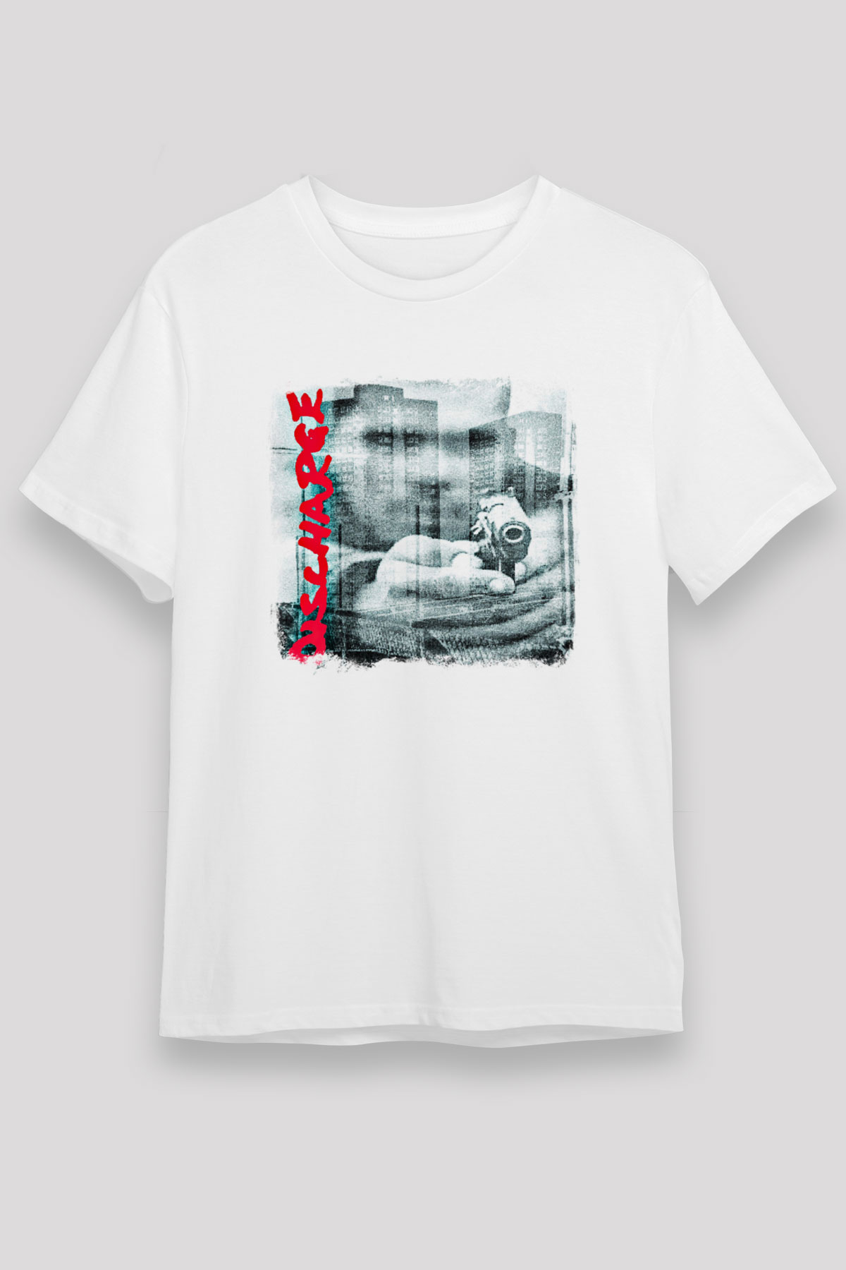 Discharge Baskılı Unisex Beyaz Tişört