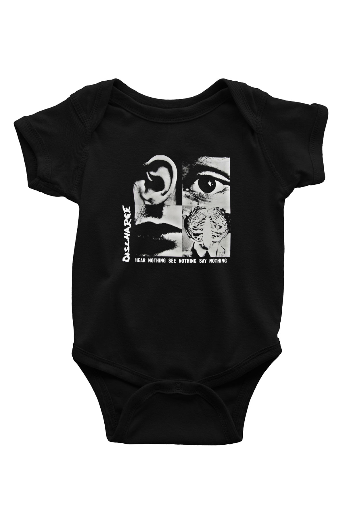 Discharge Baskılı Unisex Siyah Bebek Body - Zıbın