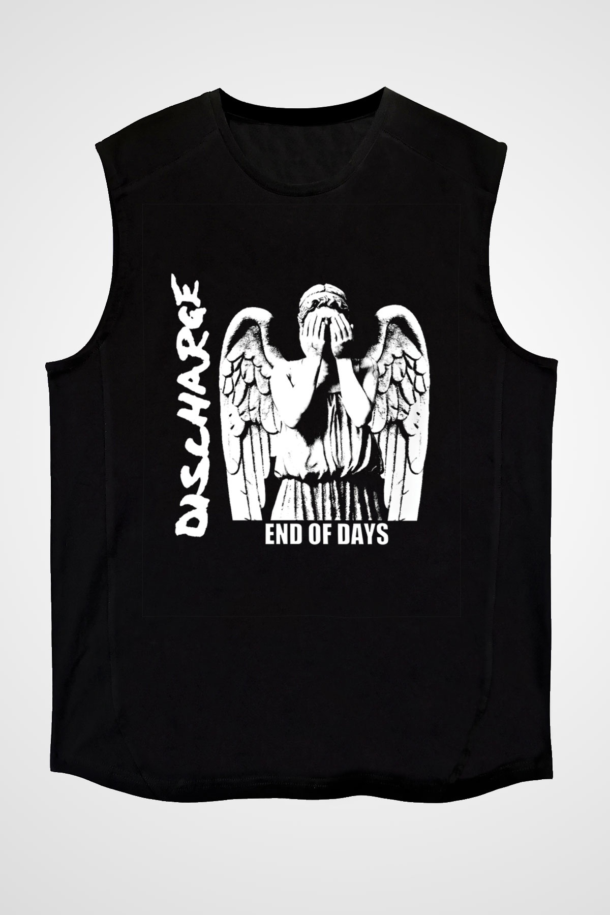 Discharge Baskılı Unisex Siyah Kolsuz Tişört