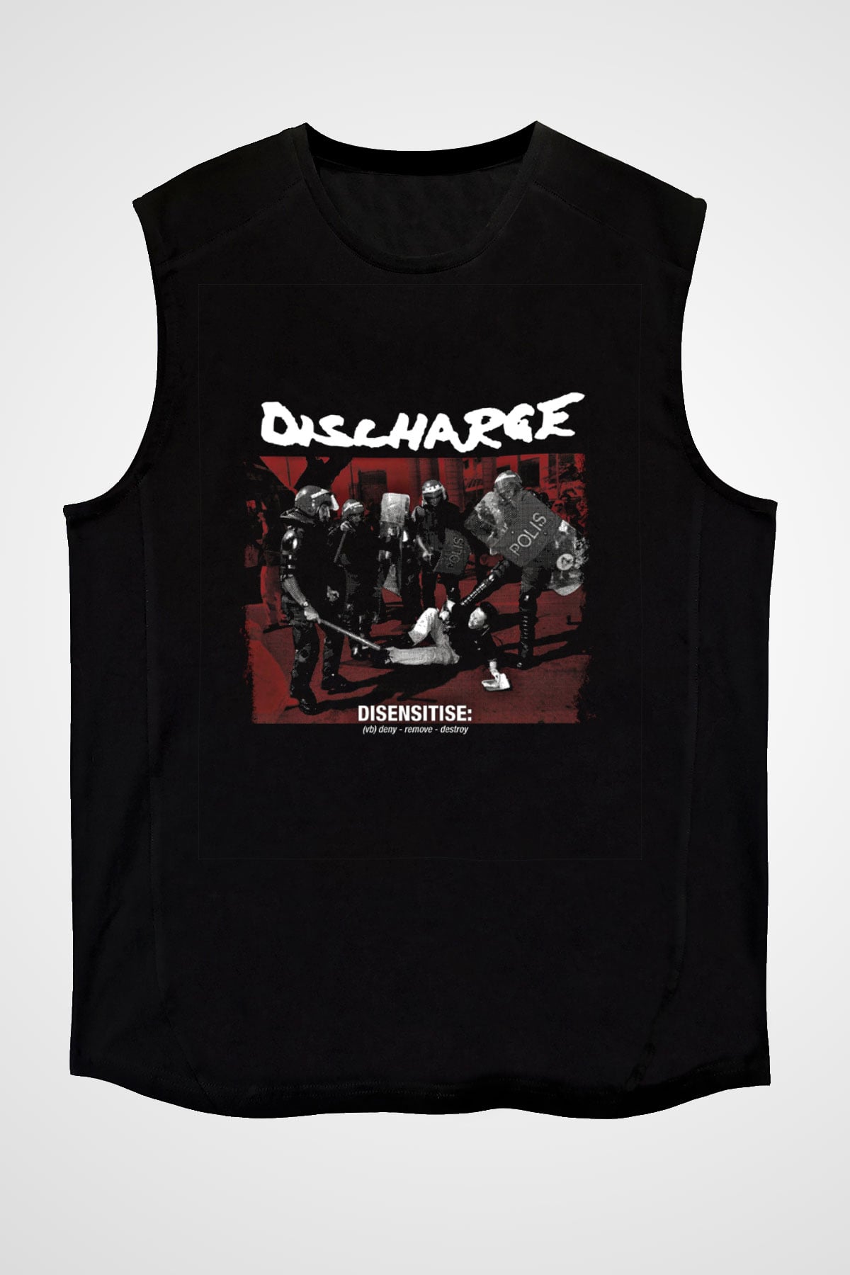 Discharge Baskılı Unisex Siyah Kolsuz Tişört