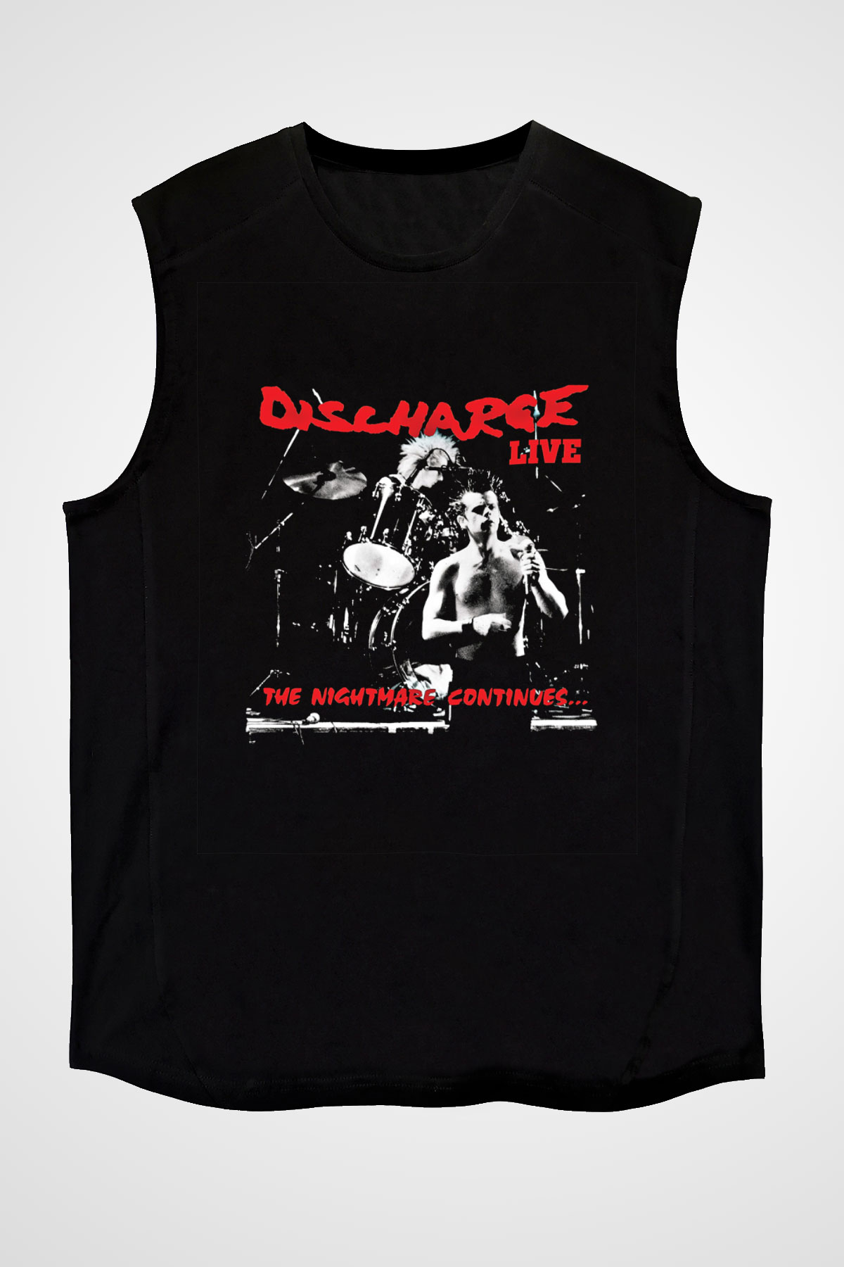 Discharge Baskılı Unisex Siyah Kolsuz Tişört