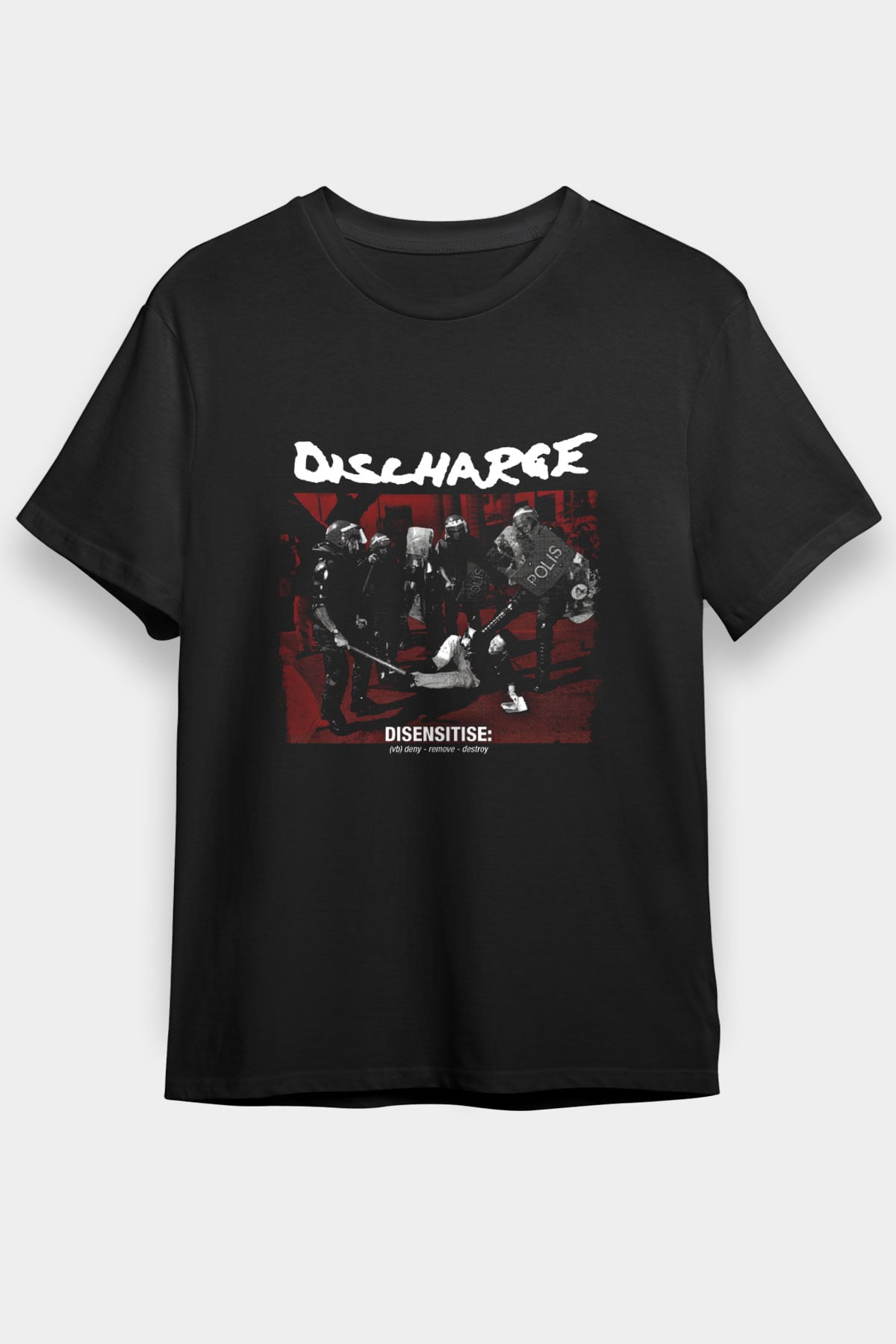 Discharge Baskılı Unisex Siyah Tişört