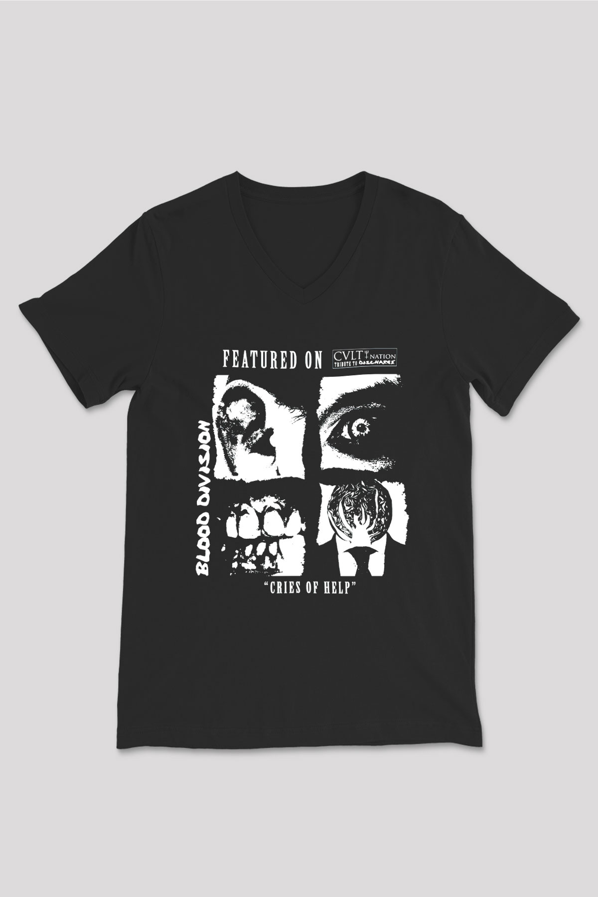 Discharge Siyah Unisex V Yaka Tişört T-Shirt