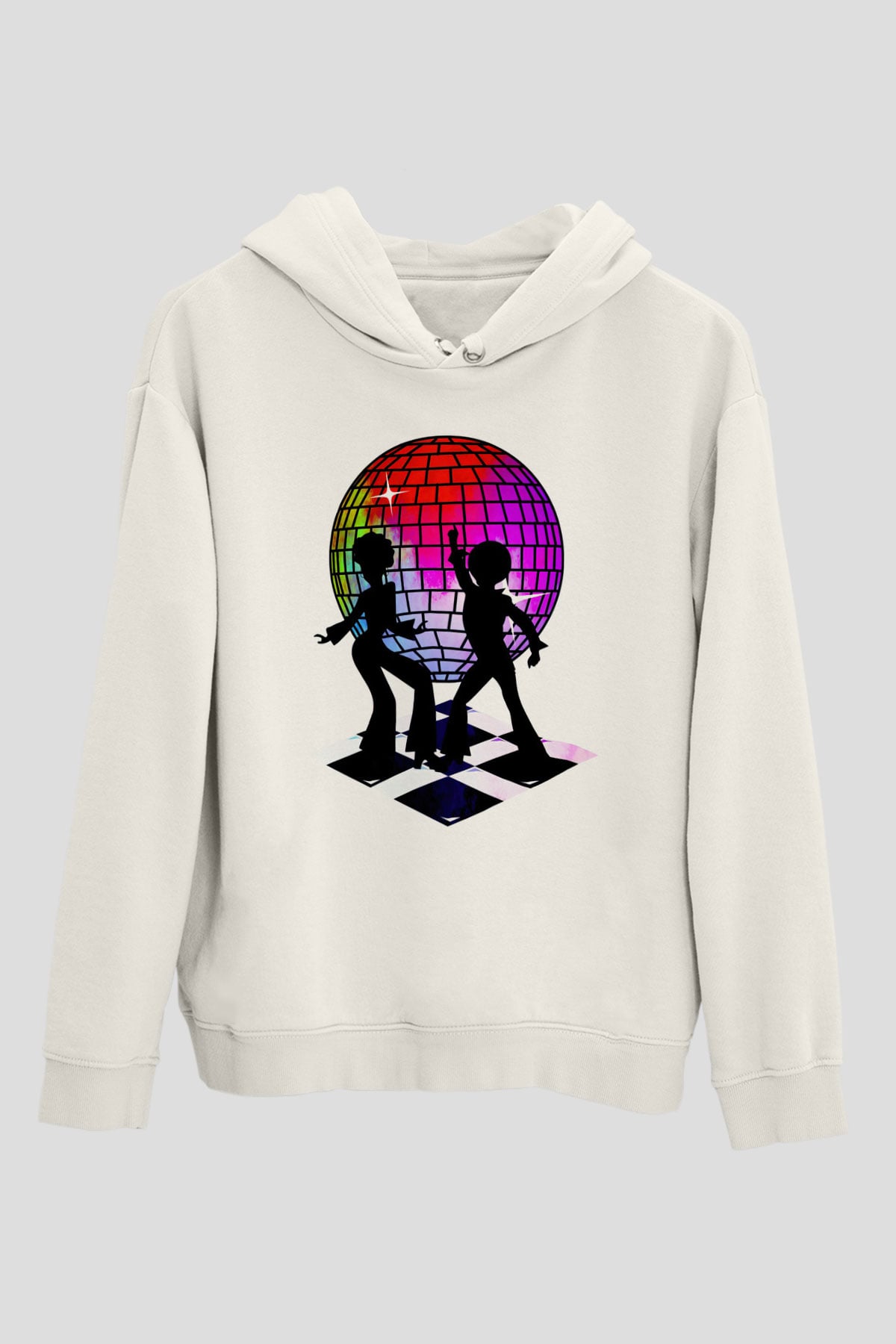 Disko Beyaz Unisex Hoodie