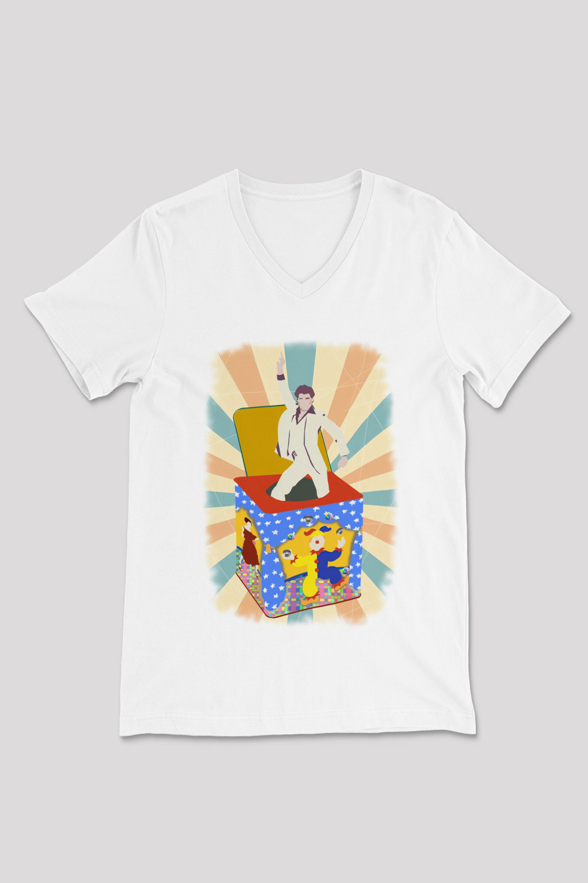 Disko Beyaz Unisex V Yaka Tişört