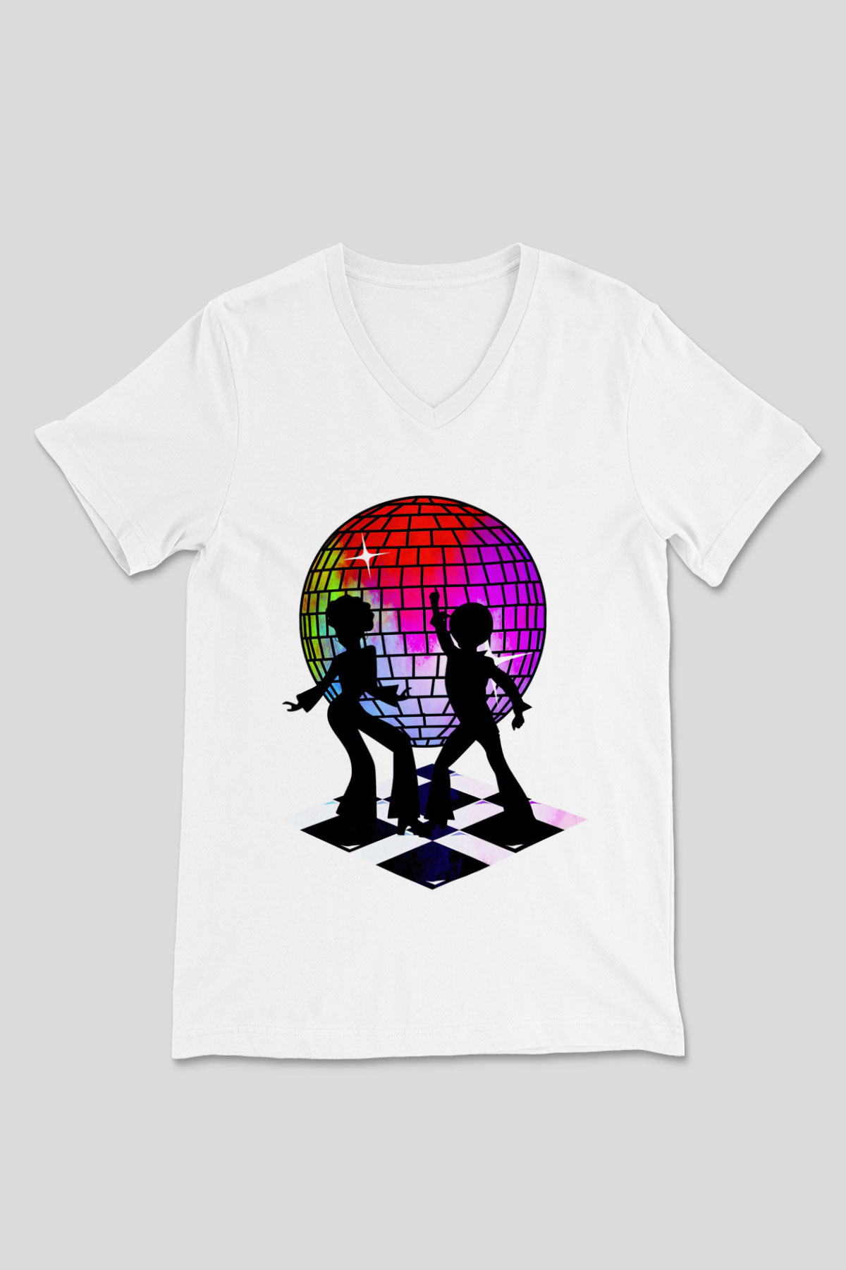 Disko Beyaz Unisex V Yaka Tişört