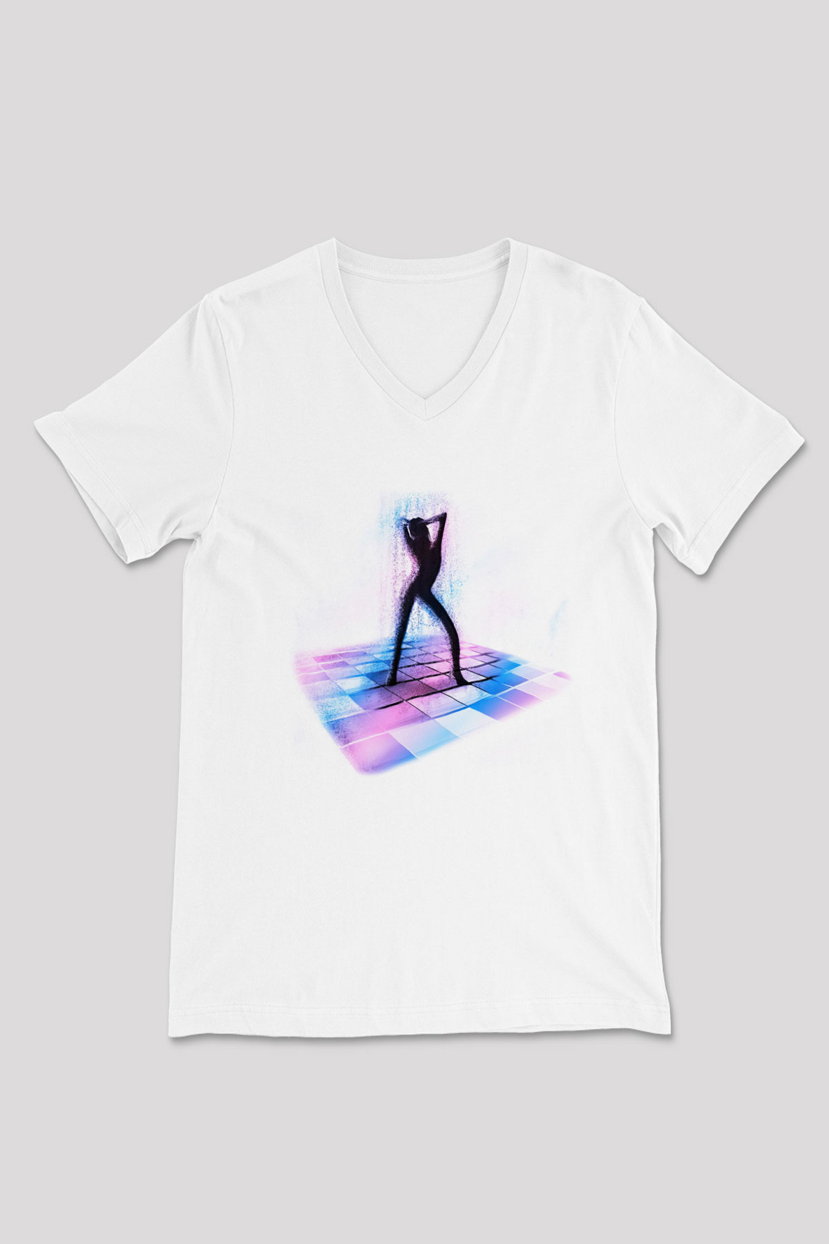 Disko Beyaz Unisex V Yaka Tişört