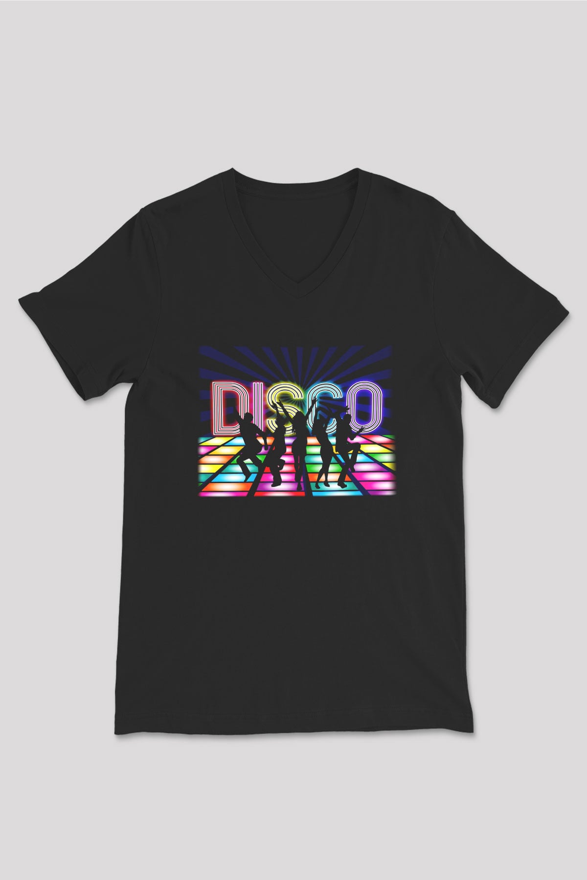 Disko Siyah Unisex V Yaka Tişört T-Shirt