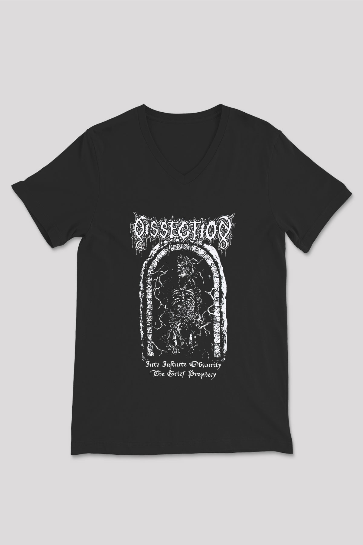 Dissection Baskılı Unisex Siyah V Yaka Tişört - Tshirt
