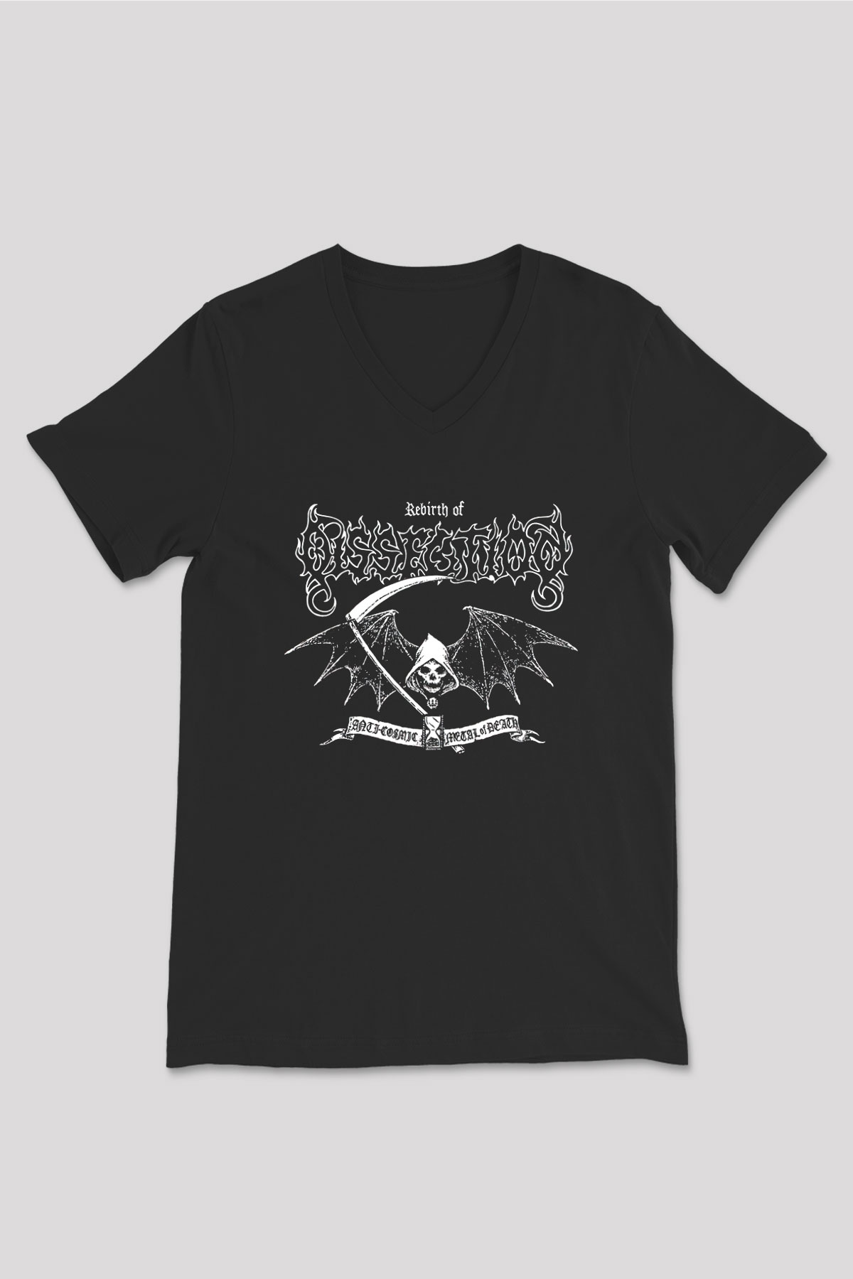 Dissection Baskılı Unisex Siyah V Yaka Tişört - Tshirt