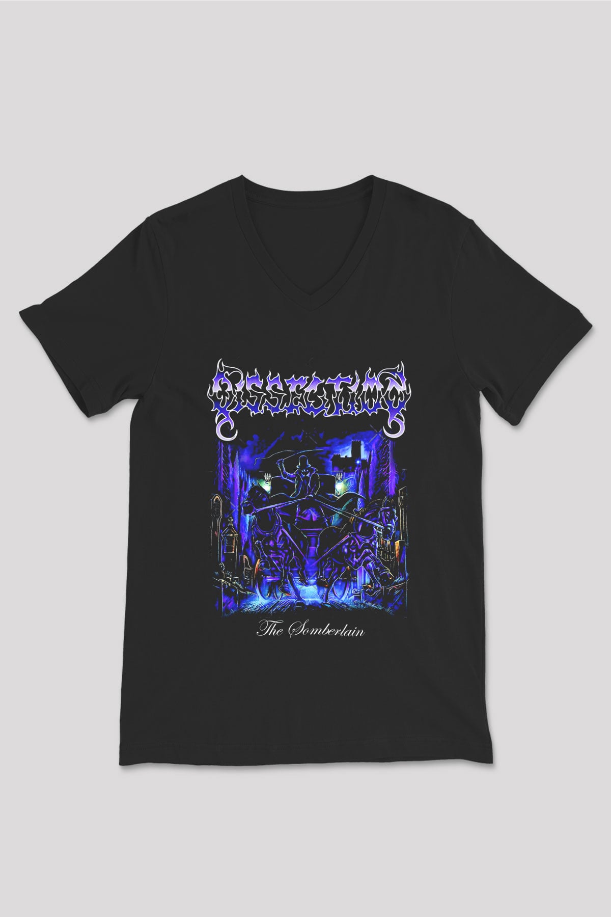 Dissection Baskılı Unisex Siyah V Yaka Tişört - Tshirt