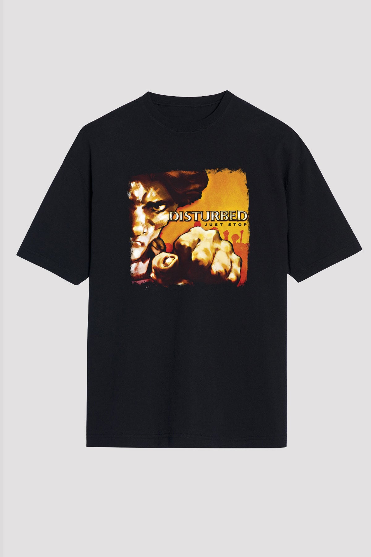 Disturbed Baskılı Unisex Siyah Oversize Tişört