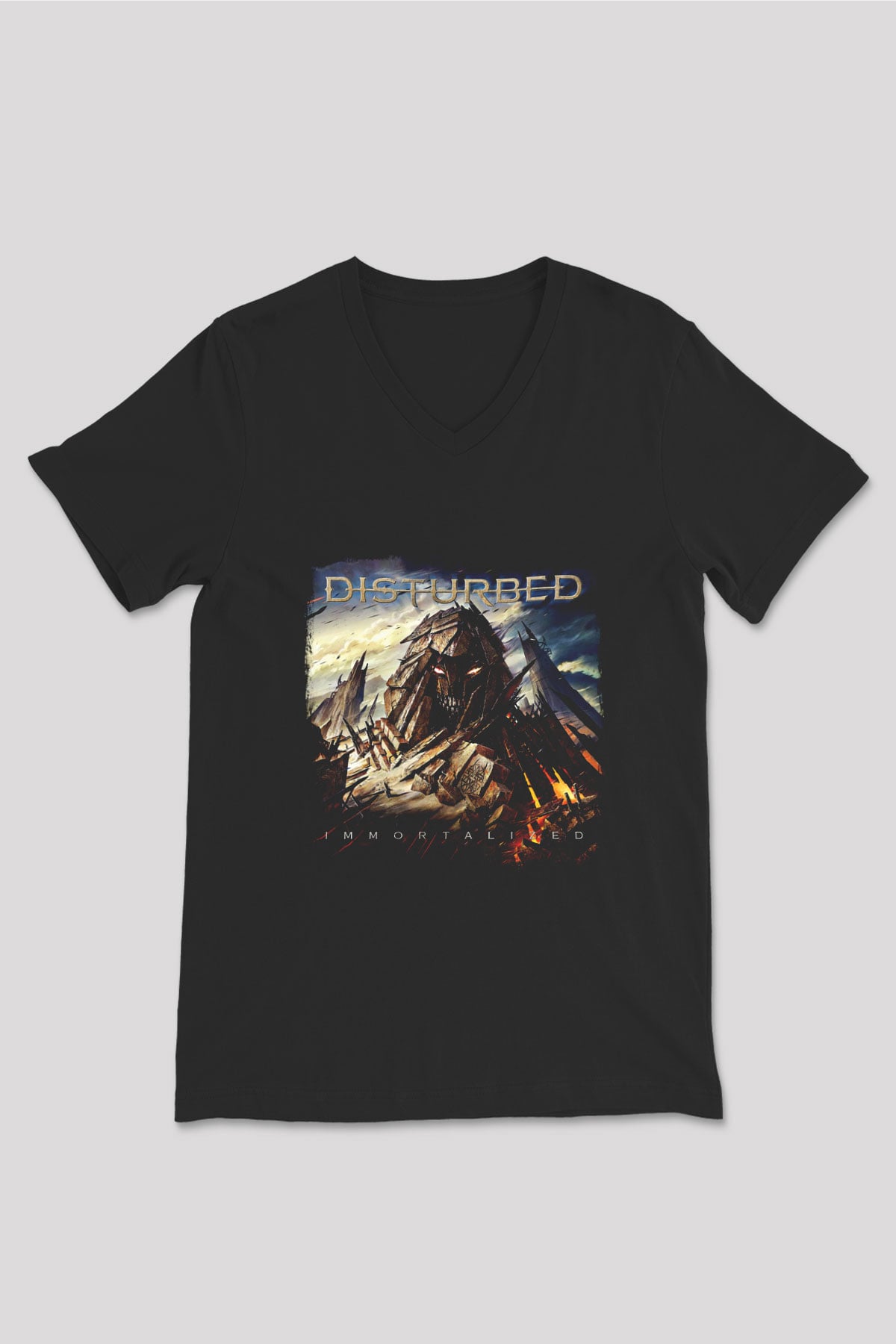 Disturbed Baskılı Unisex Siyah V Yaka Tişört