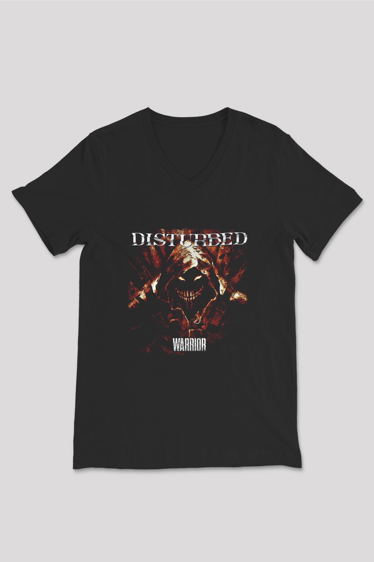 Disturbed Baskılı Unisex Siyah V Yaka Tişört