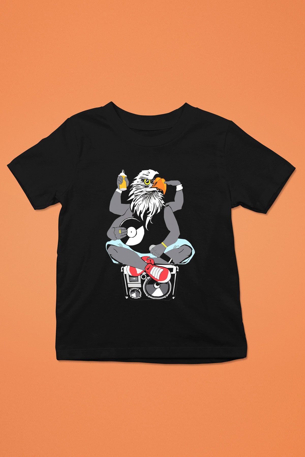 DJ Baskılı Siyah Unisex Çocuk Tişört